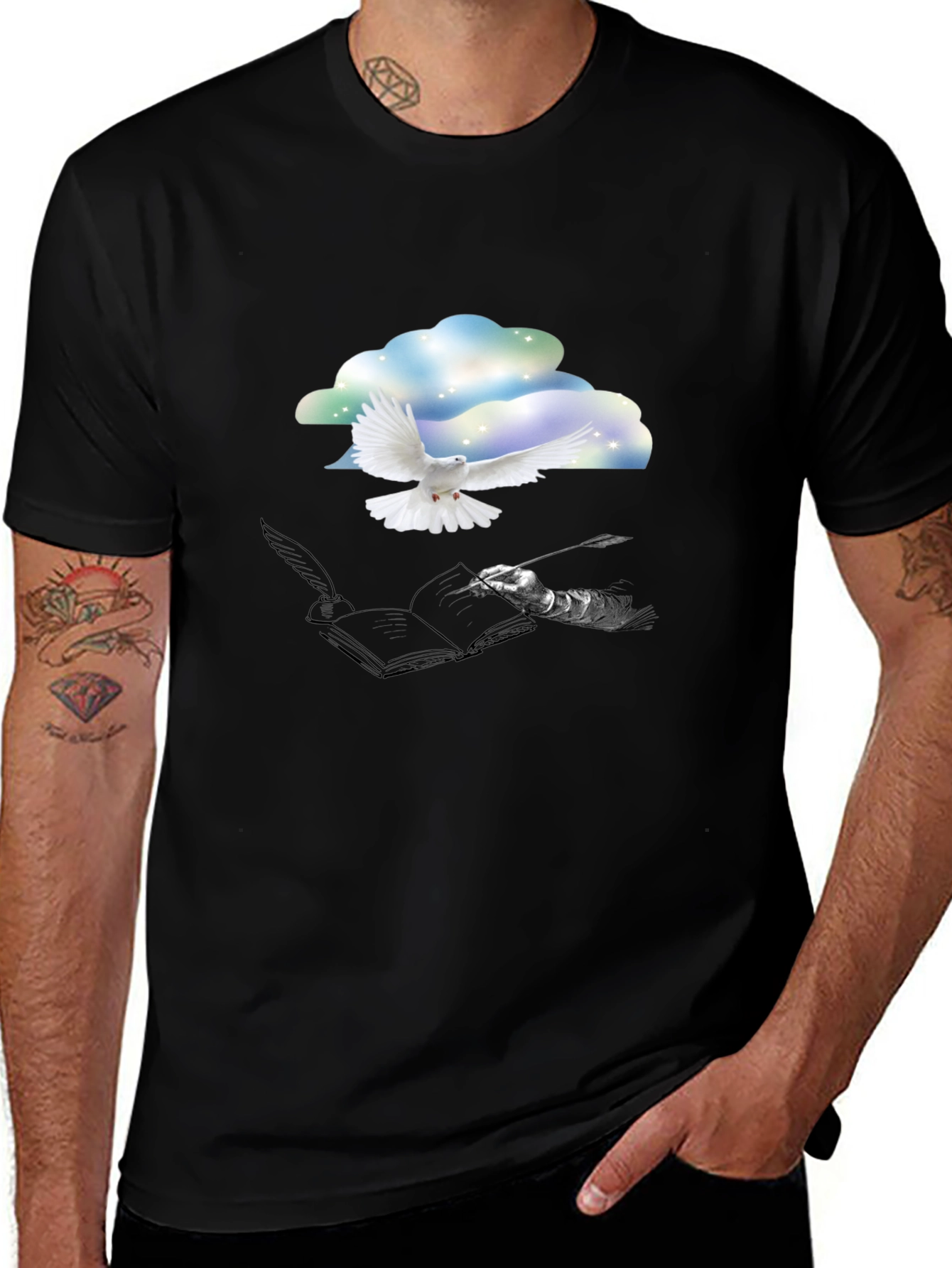 Variant 11 of Dove & Writer T-Shirt - Artistic Black Tee