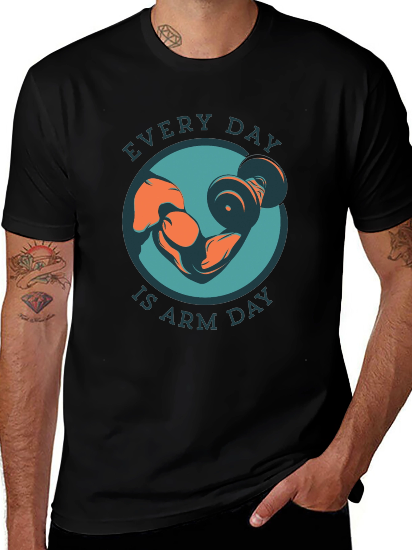 Every Day is Arm Day Black Graphic Tee - Workout Motivation