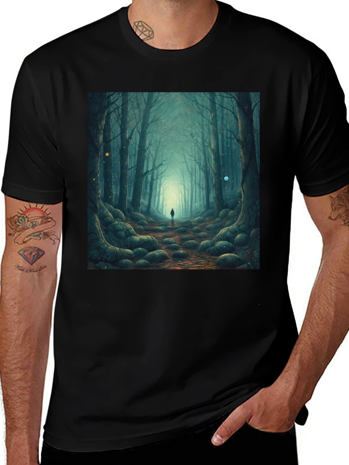 Variant 7 of Mystic Forest Graphic Tee - Black Cotton T-Shirt