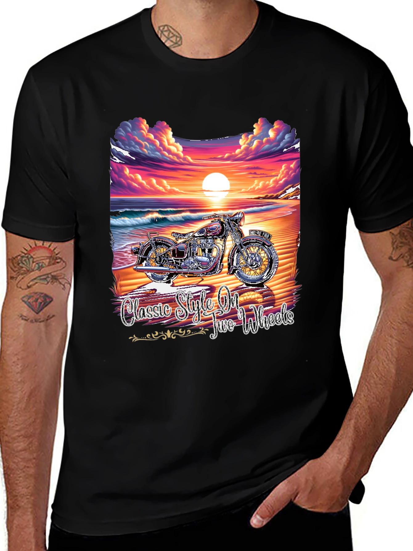 Variant 4 of Classic Motorcycle Beach Sunset Graphic T-Shirt