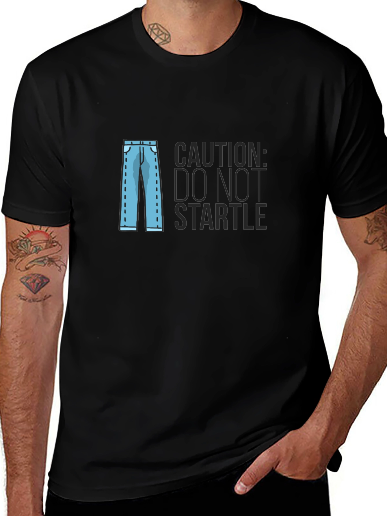 Variant 6 of Caution Wet Pants Graphic T-Shirt - Funny Adult Humor Tee