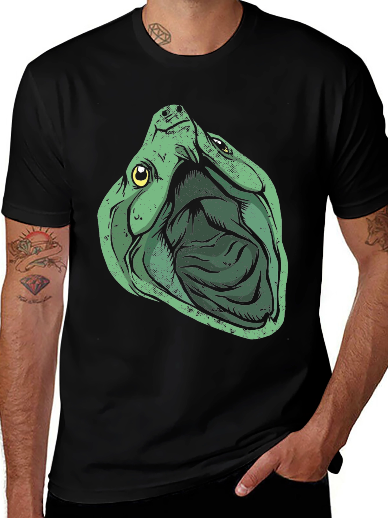 Variant 12 of Green Turtle Graphic Print Black T-Shirt