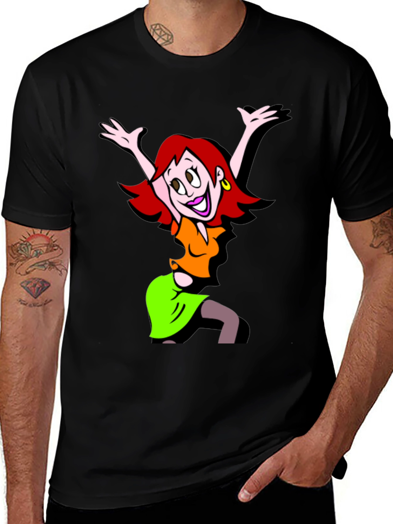 Variant 28 of Cartoon Woman Graphic Black T-Shirt