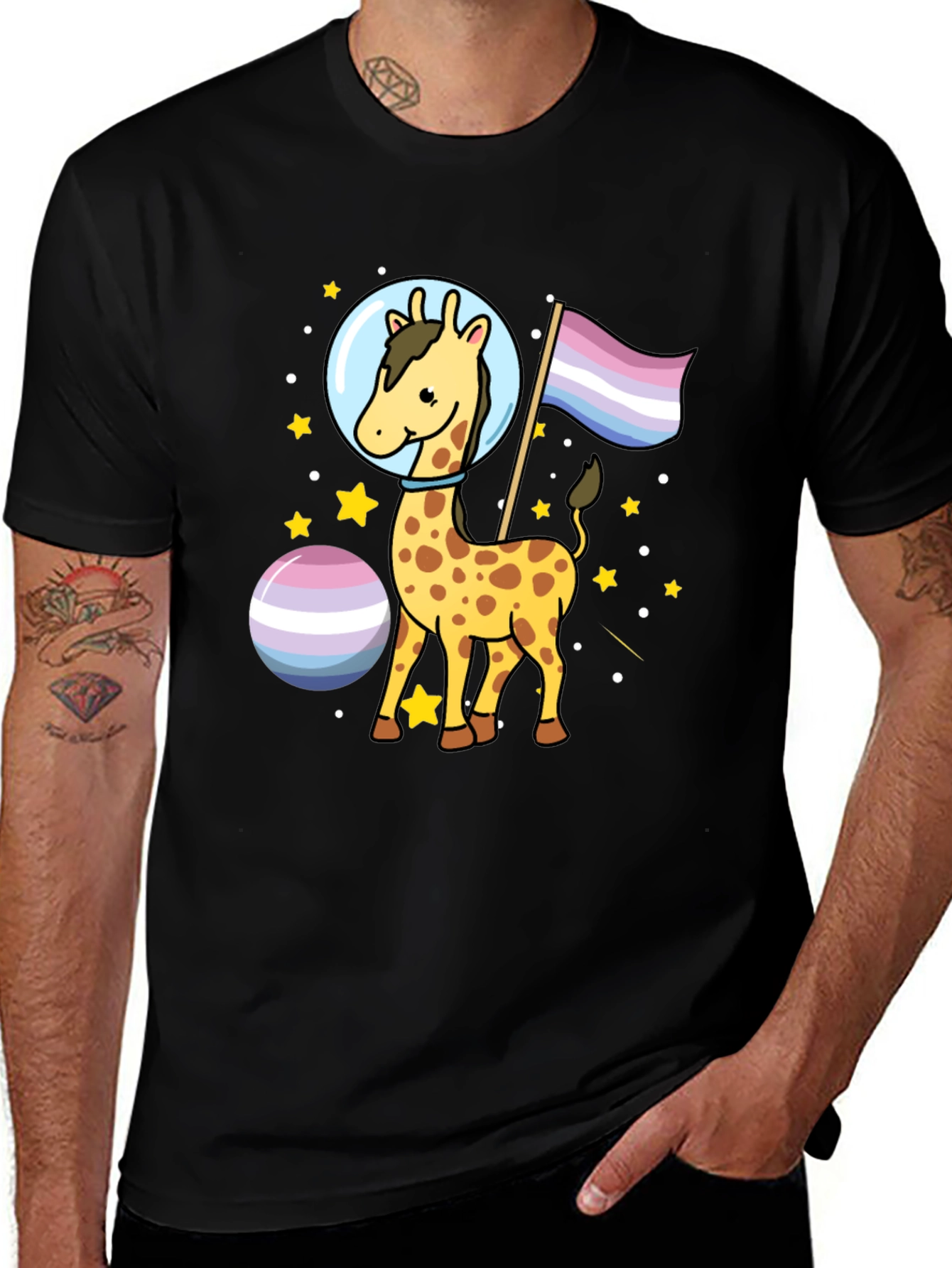 Variant 25 of Giraffe Astronaut Intersex Pride T-Shirt