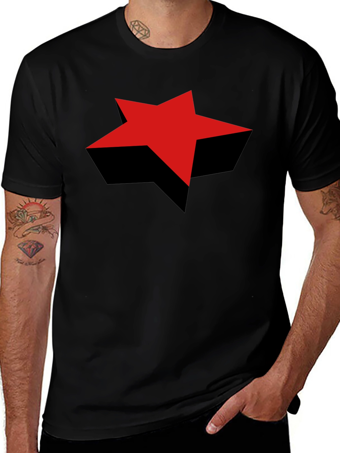 Variant 29 of Red Star Graphic Black T-Shirt - Bold Style
