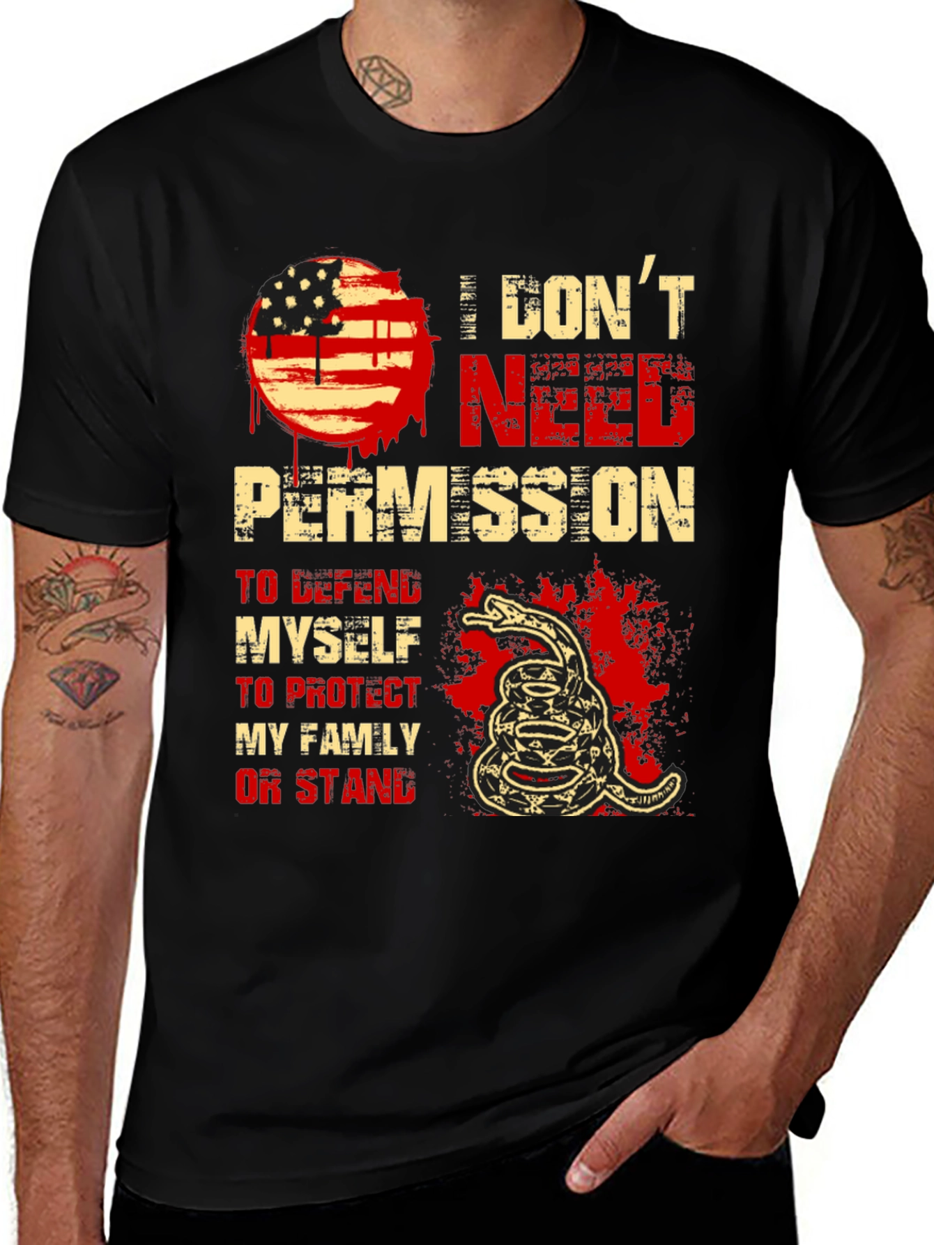 I Don't Need Permission T-Shirt - Patriotic Snake Design