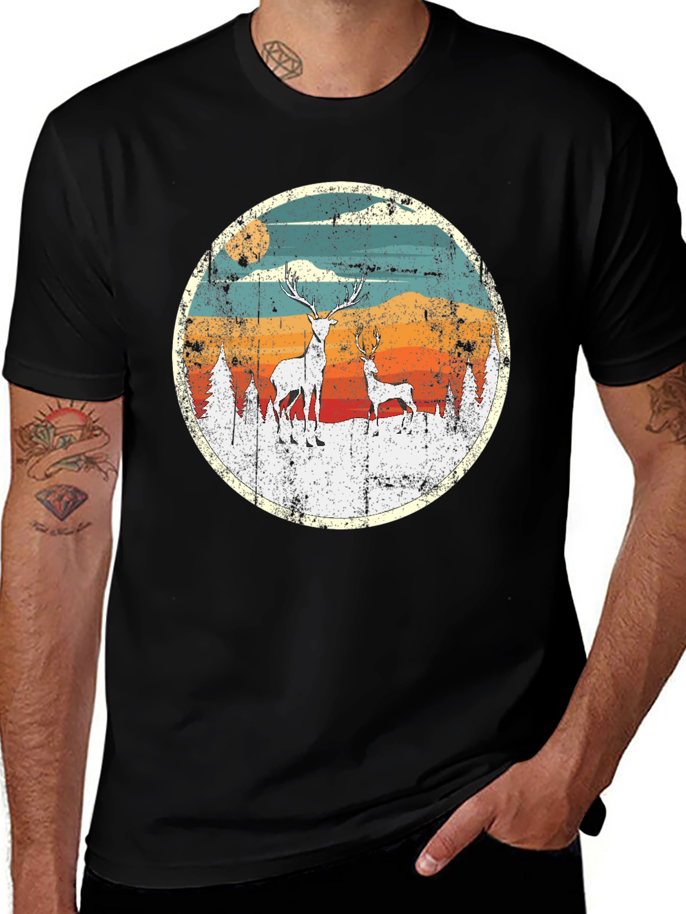 Variant 20 of Vintage Deer Scene Black T-Shirt