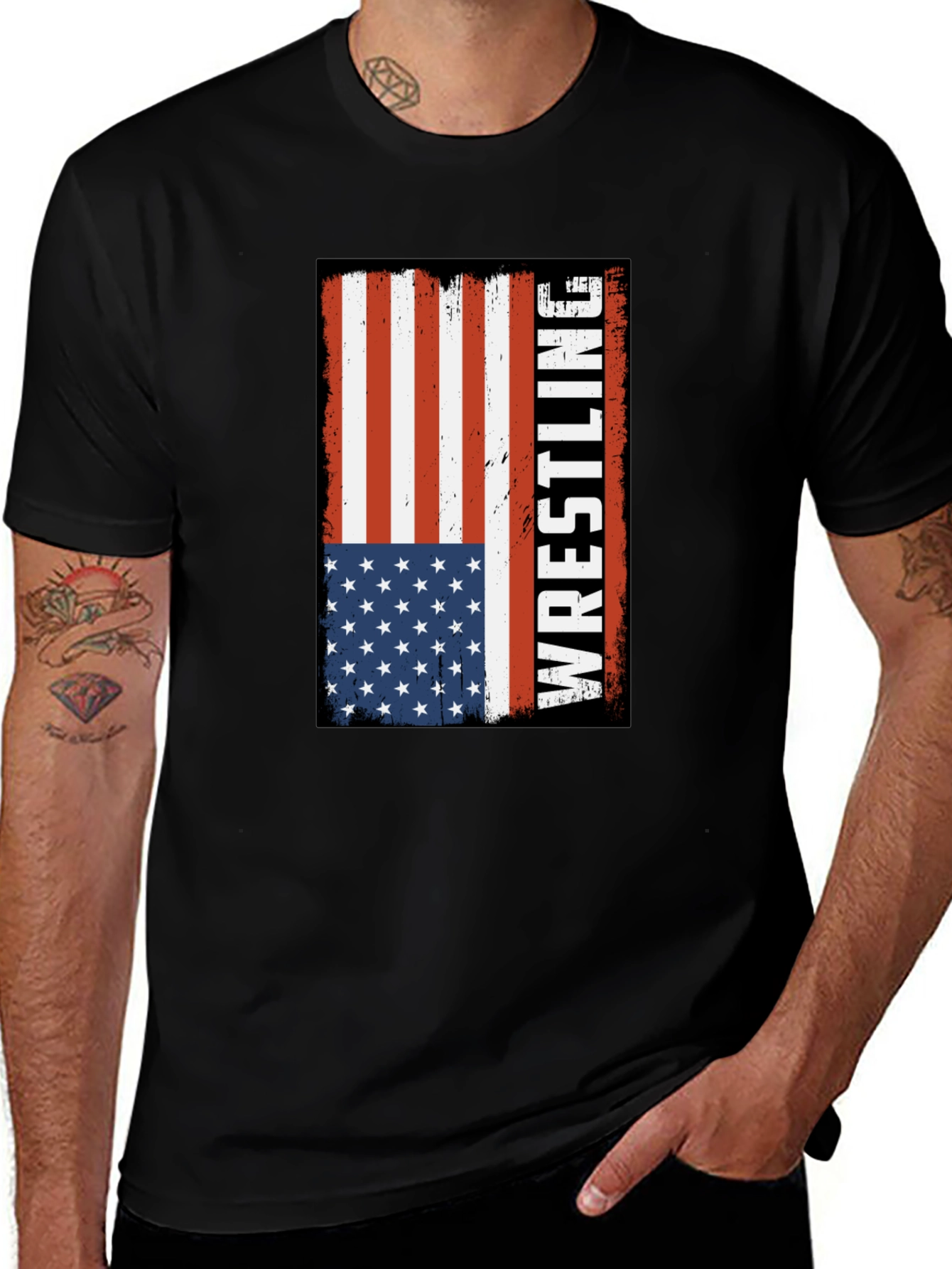 Wrestling American Flag Graphic T-Shirt