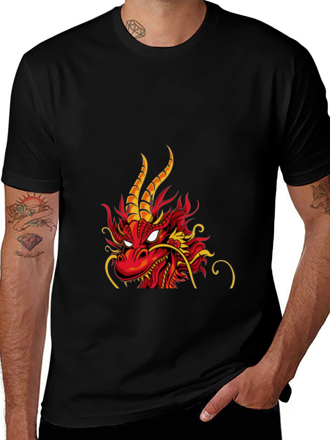 Variant 11 of Dragon Graphic Print Black T-Shirt