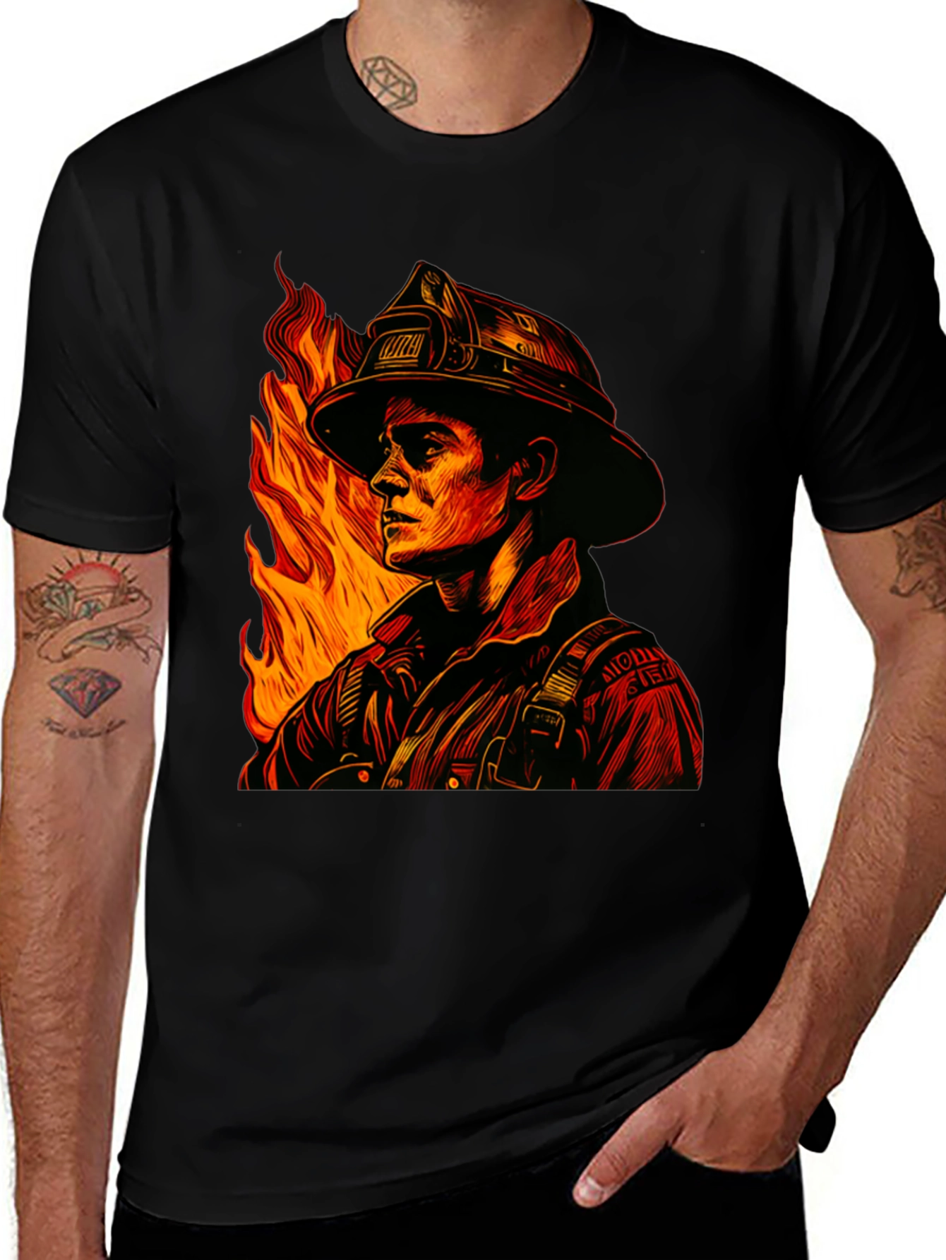 Variant 26 of Firefighter Graphic T-Shirt - Bold Black Tee