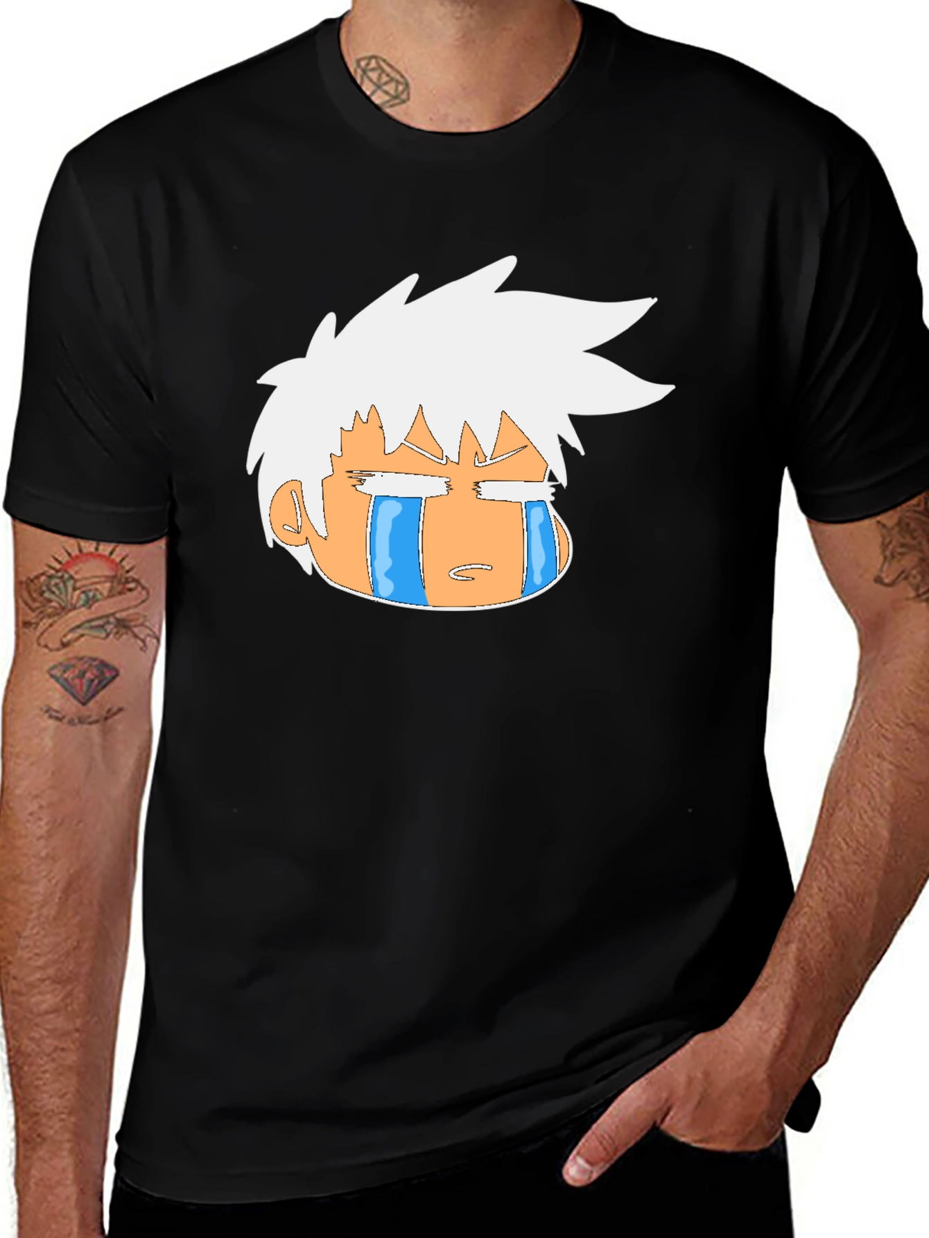 Variant 7 of Crying Anime Character Graphic Black T-Shirt