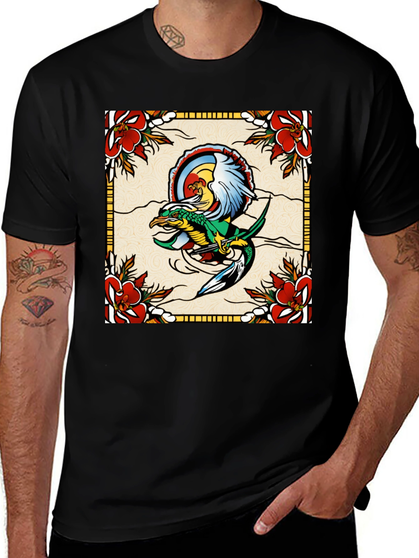 Variant 26 of Retro Dragon & Floral Graphic T-Shirt