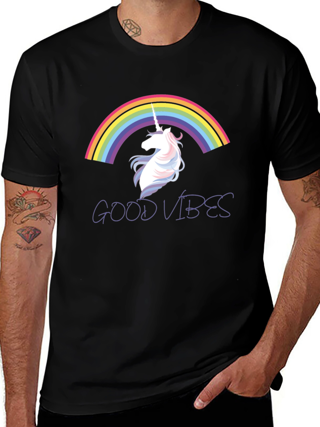 Variant 9 of Unicorn Good Vibes Graphic Tee - Black Casual Shirt