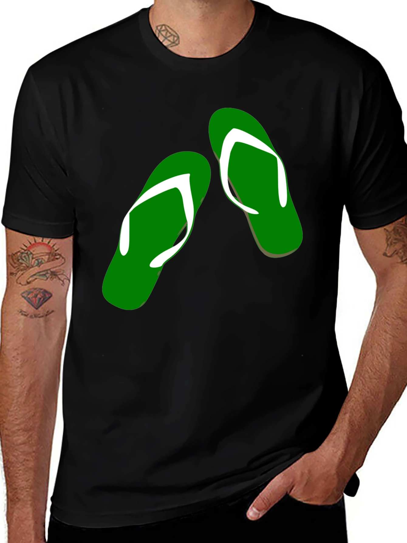 Variant 30 of Green Flip Flops Graphic Black T-Shirt