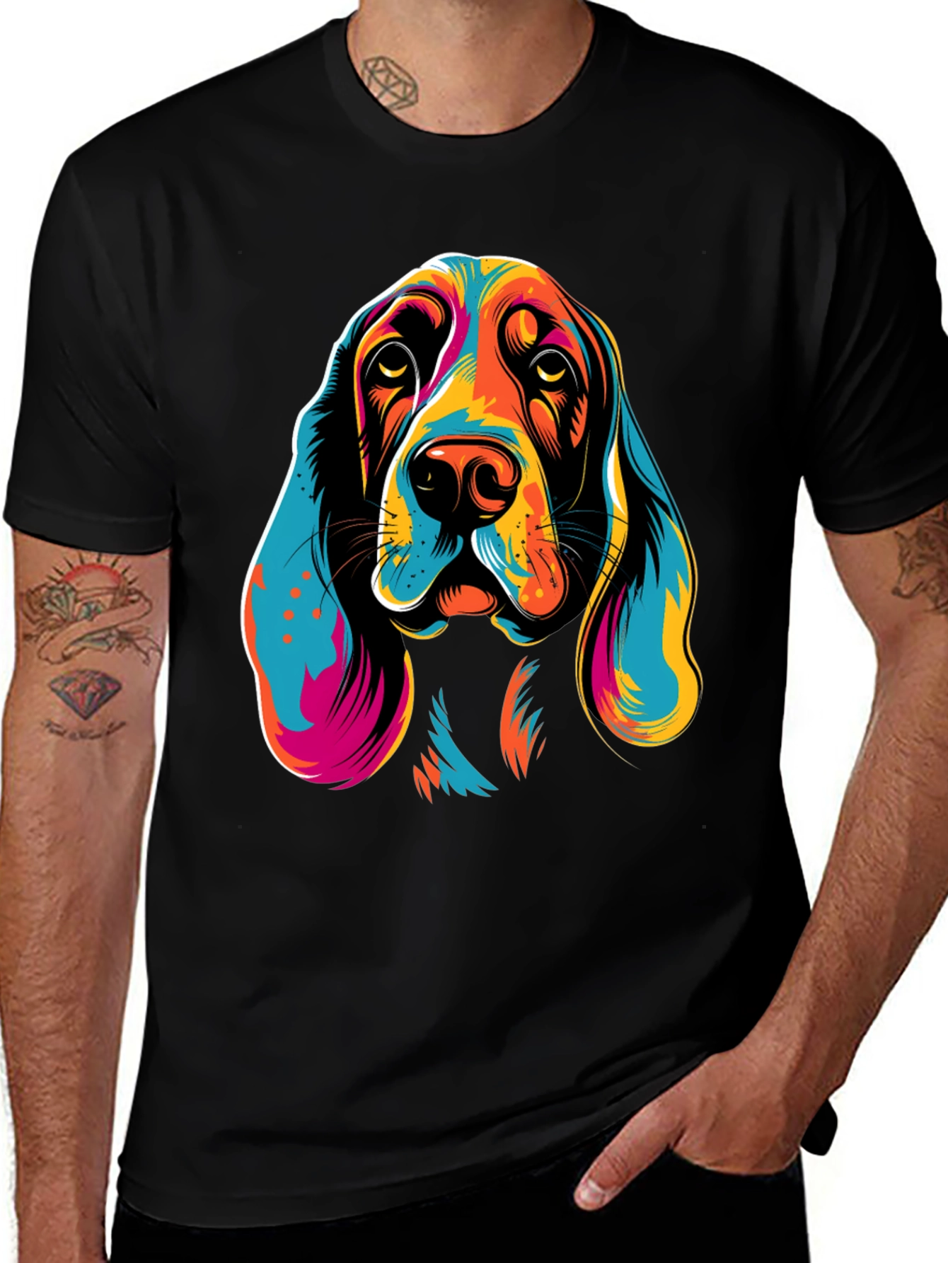 Black Vibrant Dog Graphic T-Shirt main image