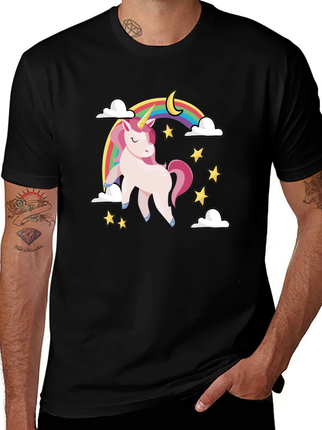 Unicorn Rainbow Graphic T-Shirt - Black Cotton Tee