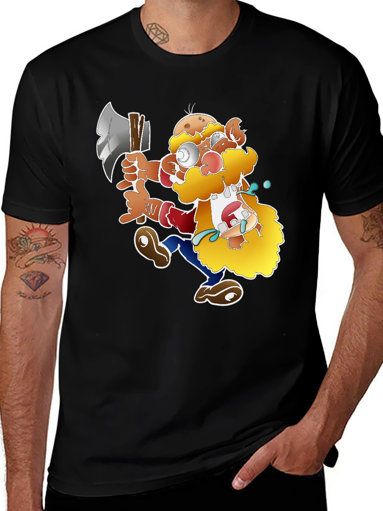 Variant 20 of Cartoon Viking Axe Black T-Shirt