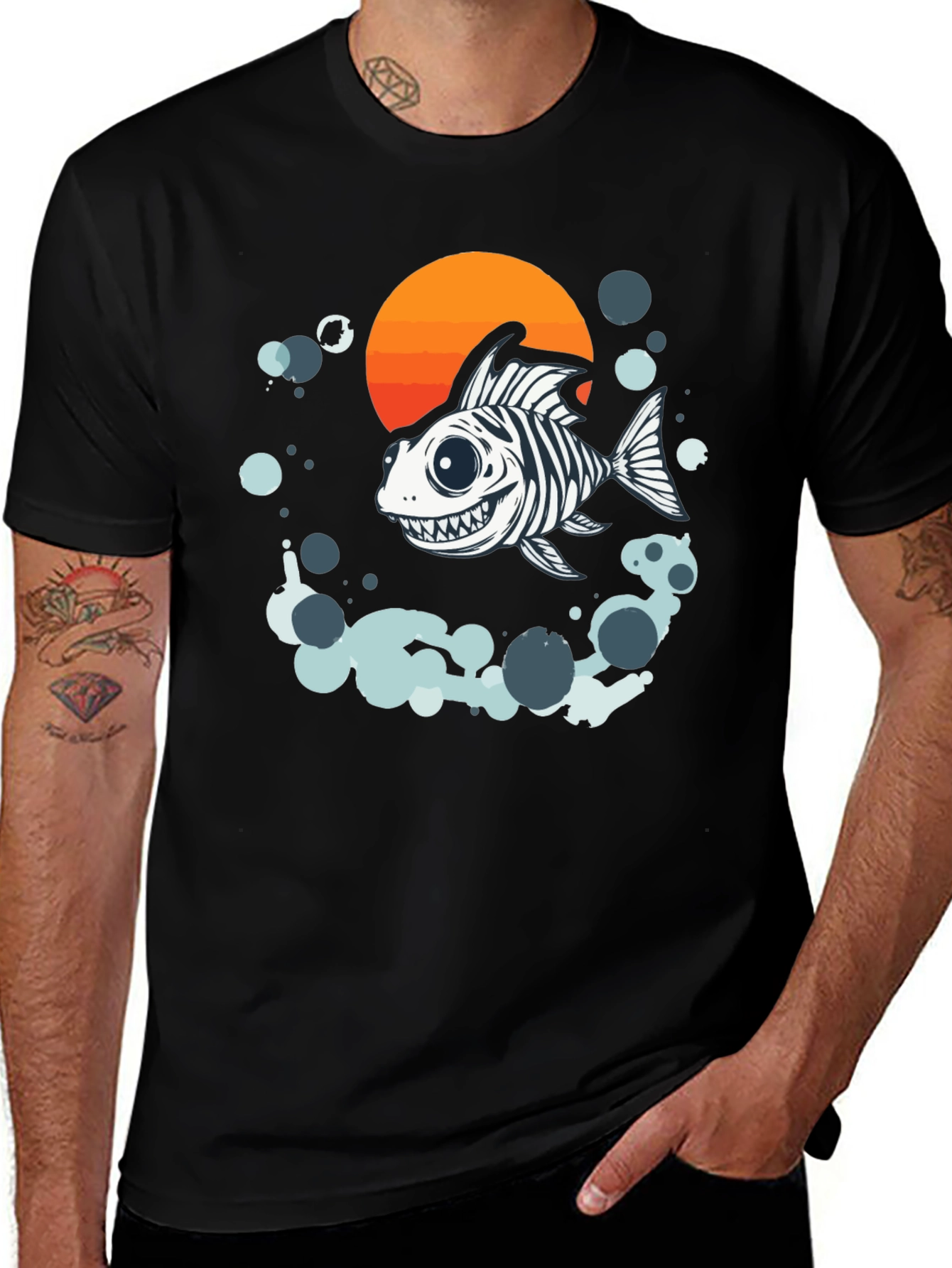 Variant 20 of Cartoon Fish Skeleton Graphic Tee