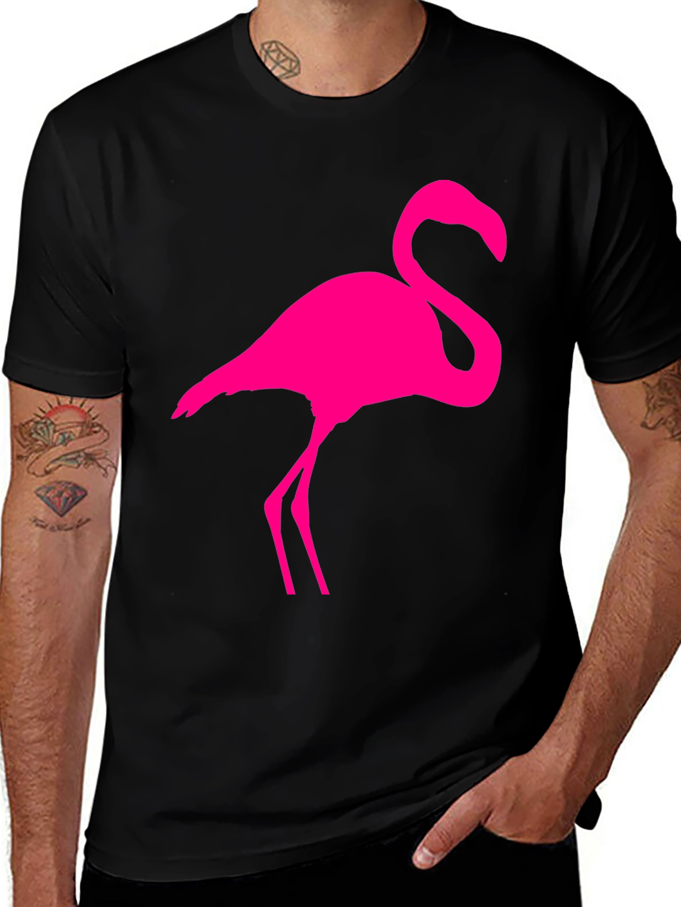 Variant 28 of Pink Flamingo Graphic Black T-Shirt