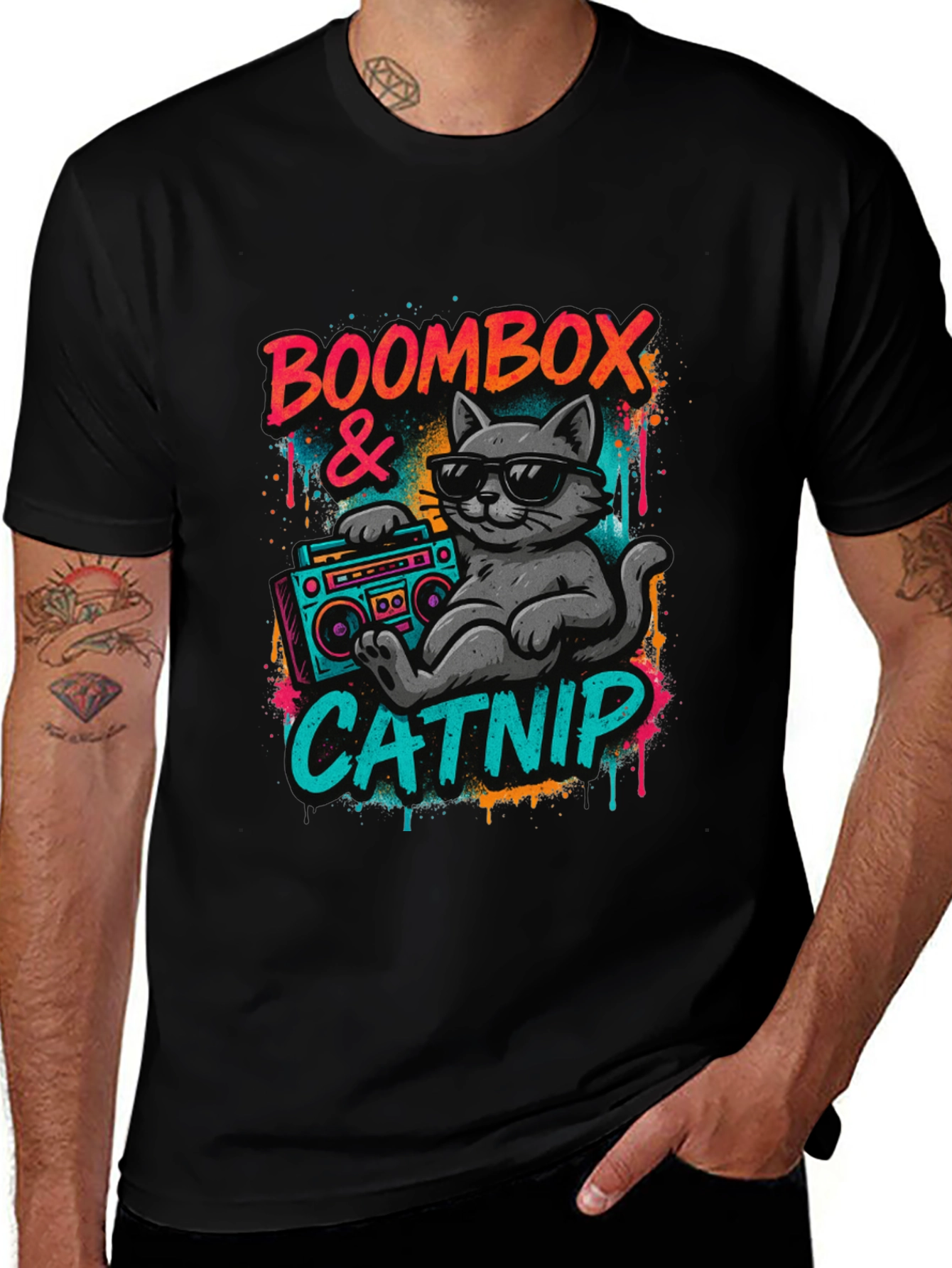 Variant 23 of Boombox & Catnip Graphic T-Shirt - Retro Cat Tee