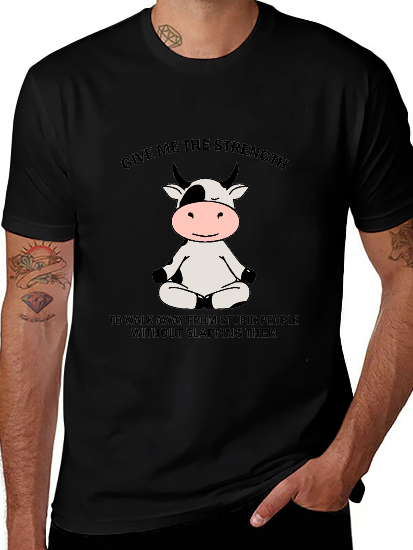 Variant 10 of Funny Cow Meditation Black T-Shirt: Strength to Walk Away