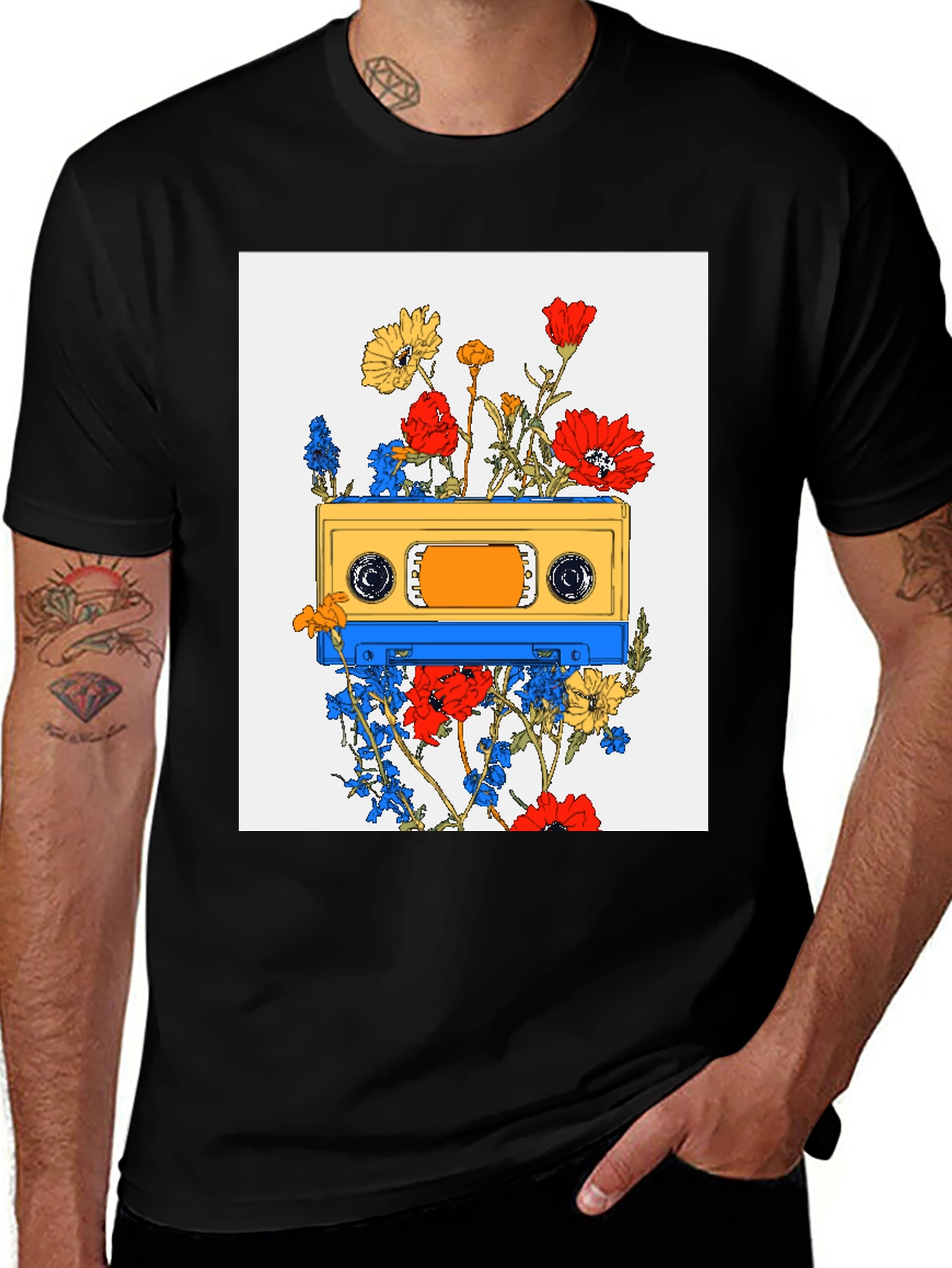 Variant 13 of Floral Cassette Tape Graphic Tee