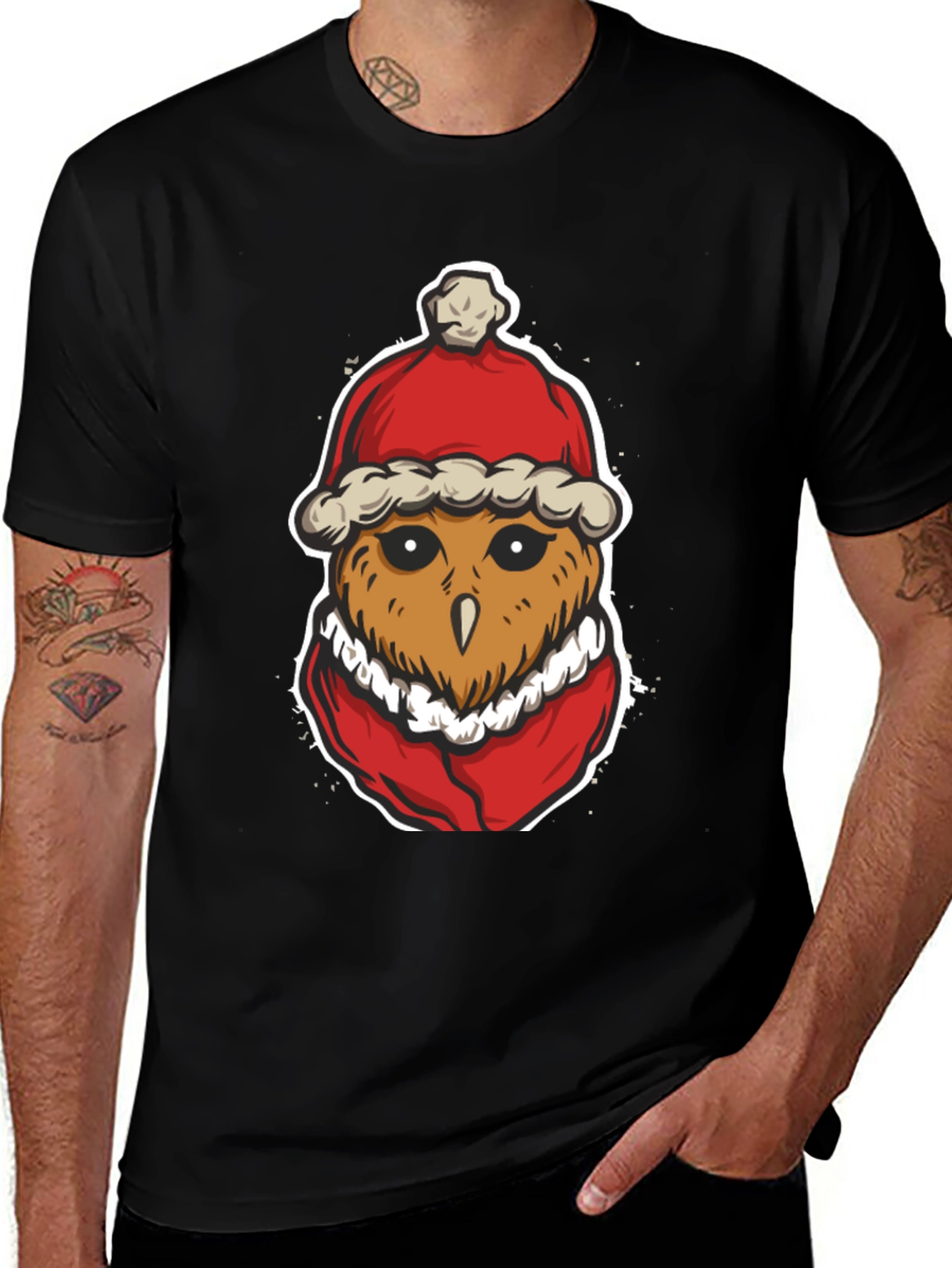 Variant 5 of Santa Owl Graphic Tee - Holiday Spirit