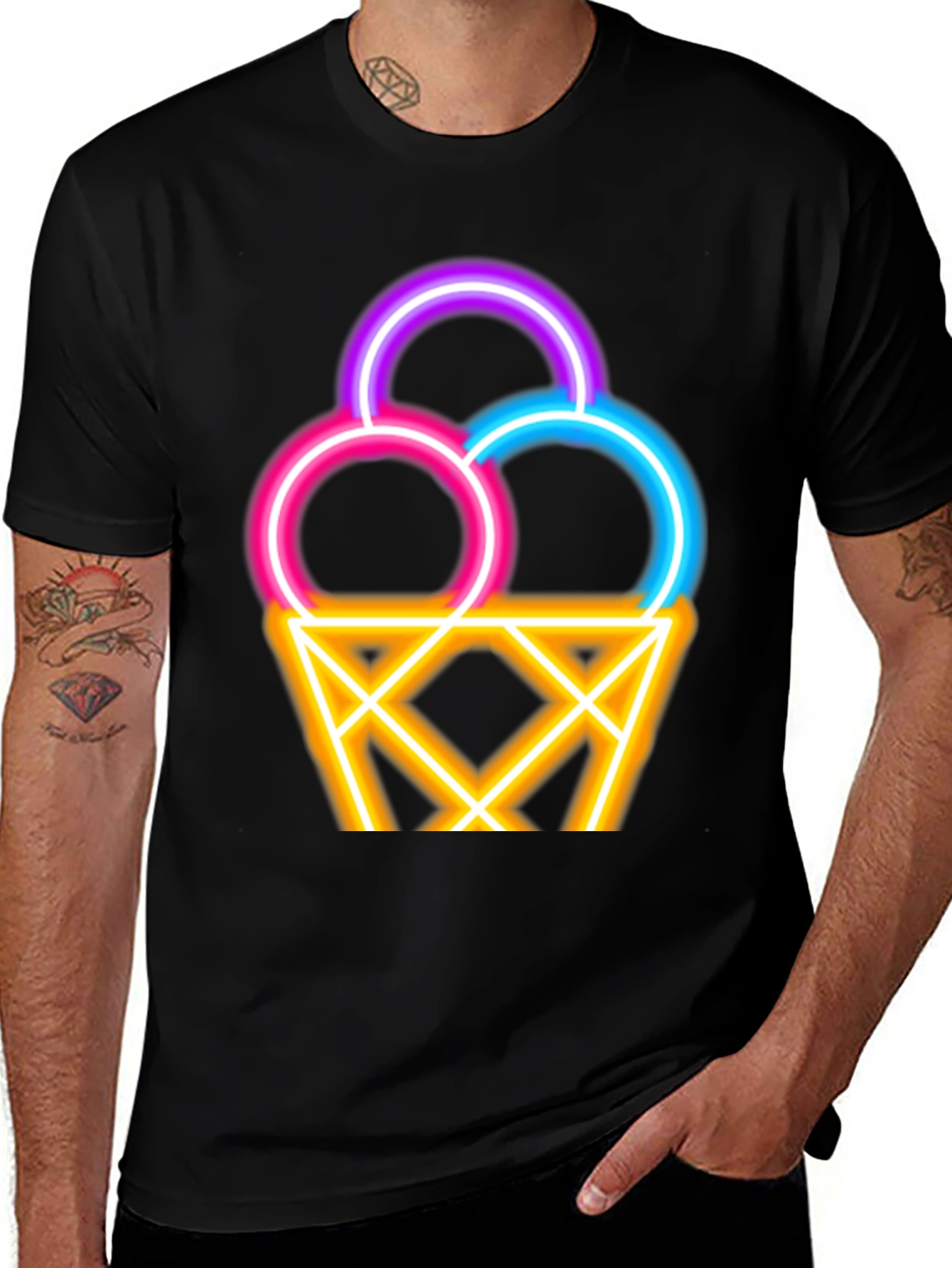 Variant 5 of Neon Ice Cream Graphic Tee - Fun & Stylish Black T-Shirt