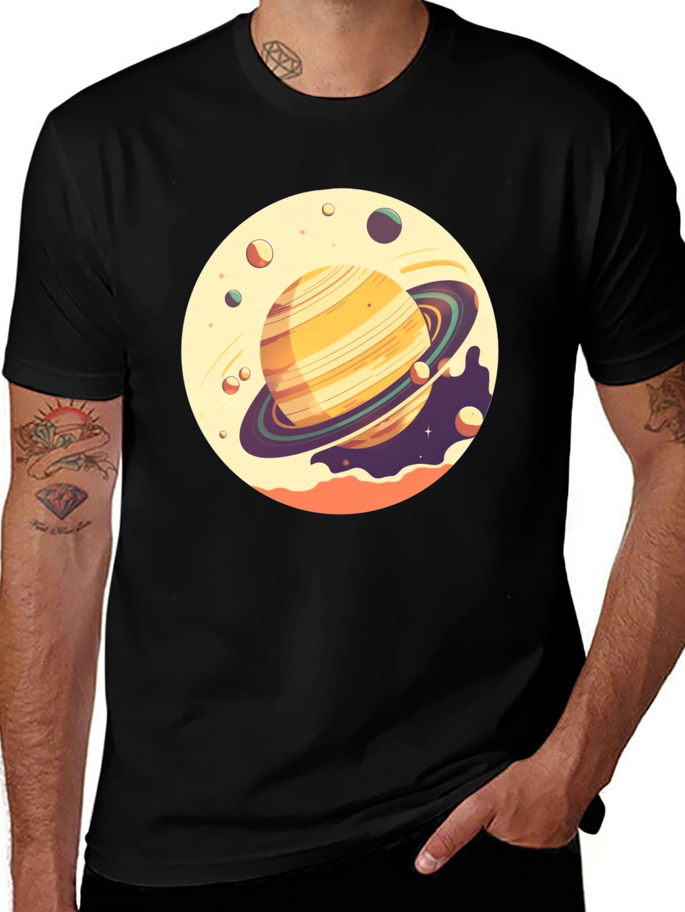 Variant 24 of Saturn Graphic Tee - Black Cotton T-Shirt