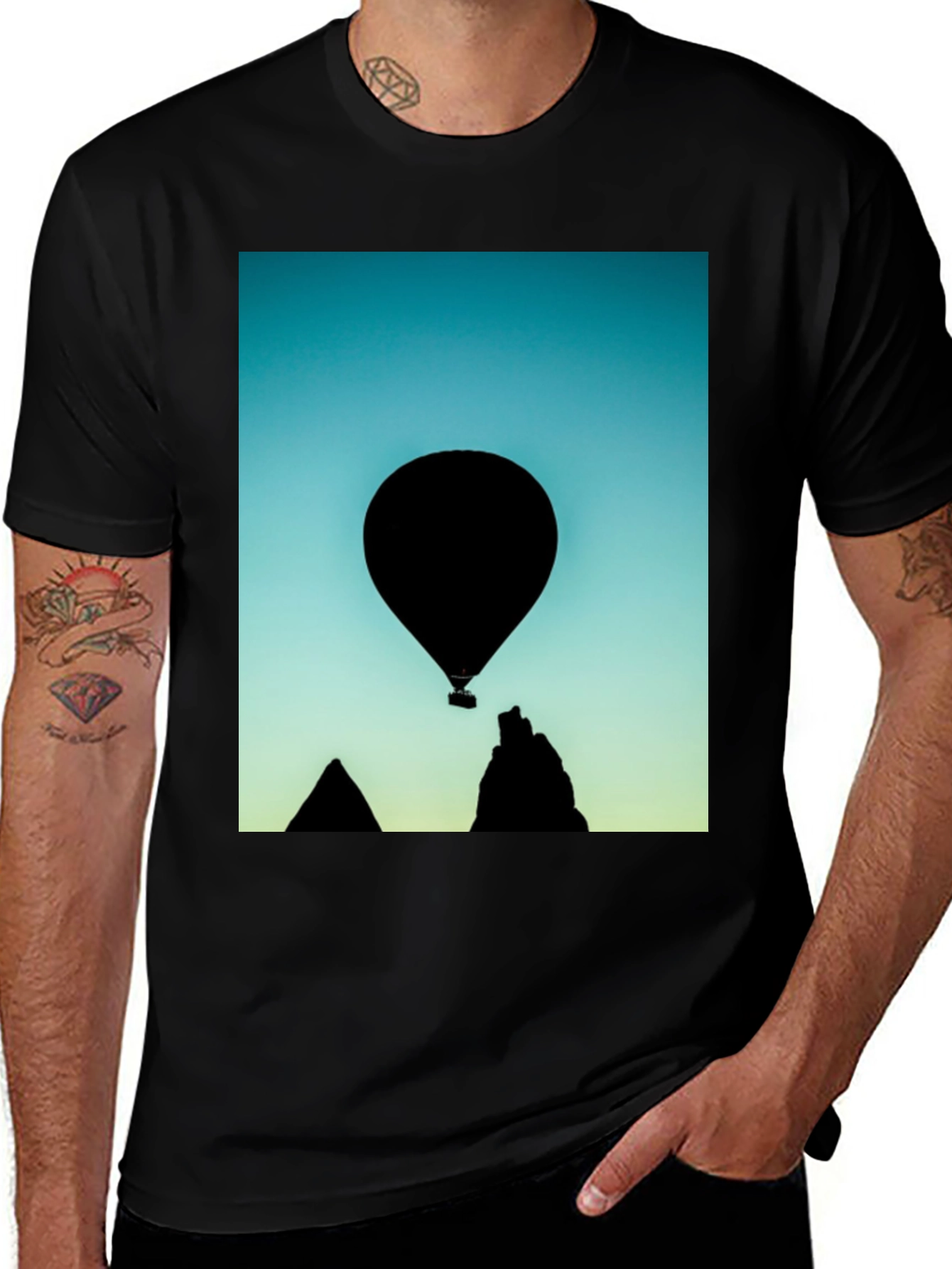 Black Silhouette Balloon Graphic T-Shirt