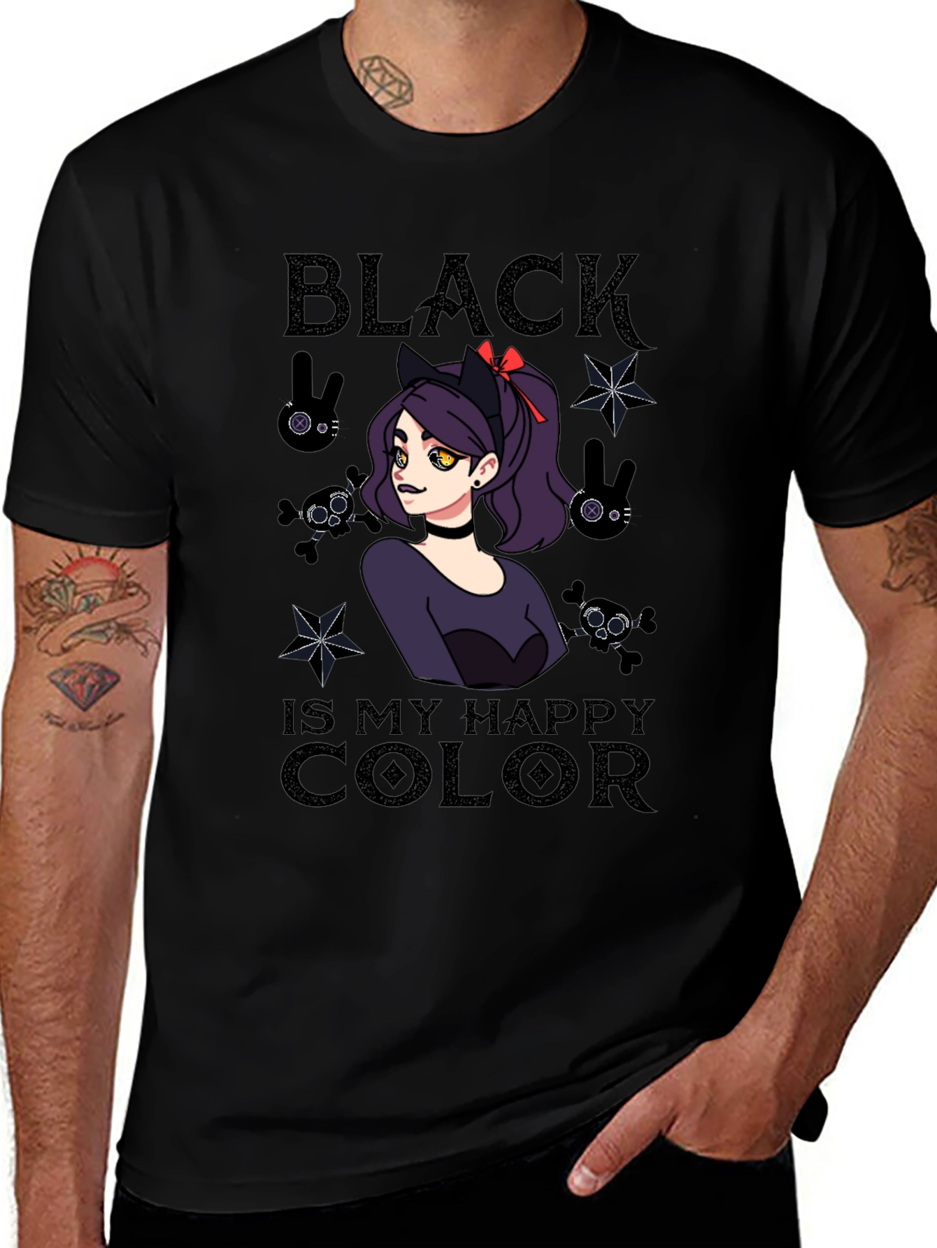 Variant 30 of Black is My Happy Color Anime Girl Graphic Tee