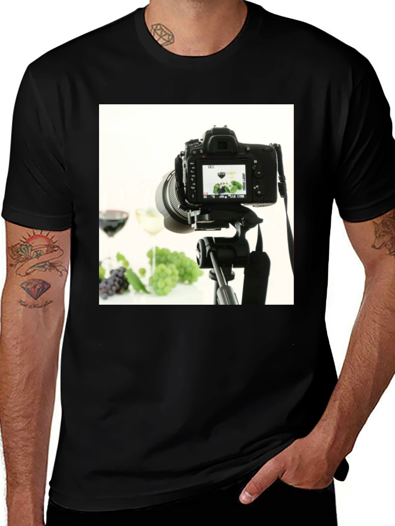 Variant 18 of Photographer's Delight: Camera & Wine Graphic Tee