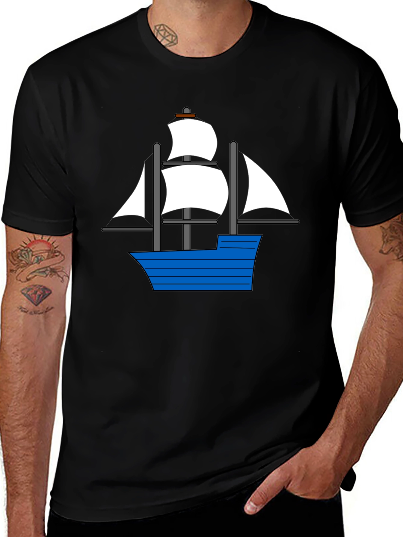 Variant 20 of Nautical Sailboat Graphic Tee - Black Cotton T-Shirt