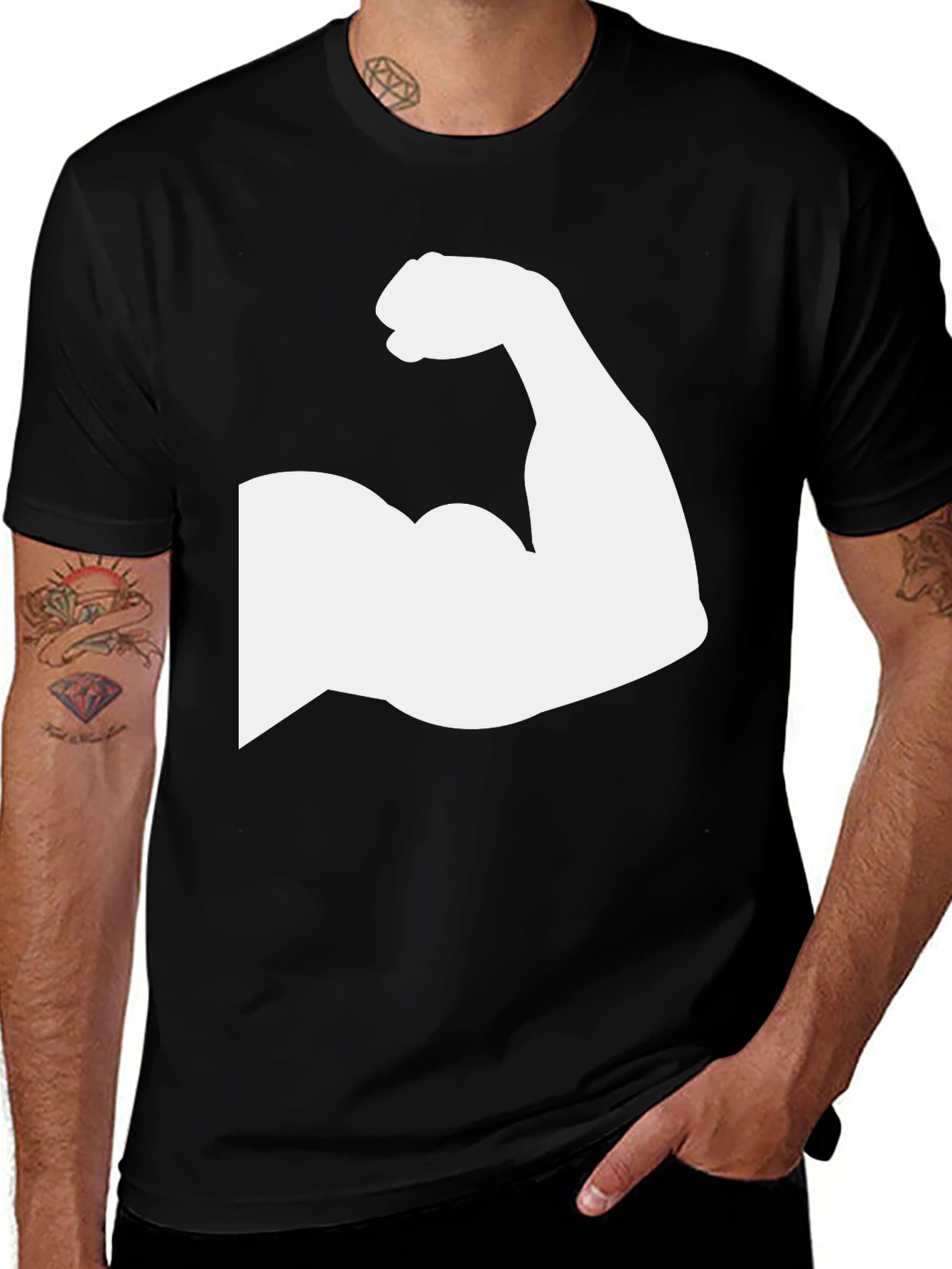 Variant 29 of Muscle Arm Graphic Tee - Black Cotton T-Shirt