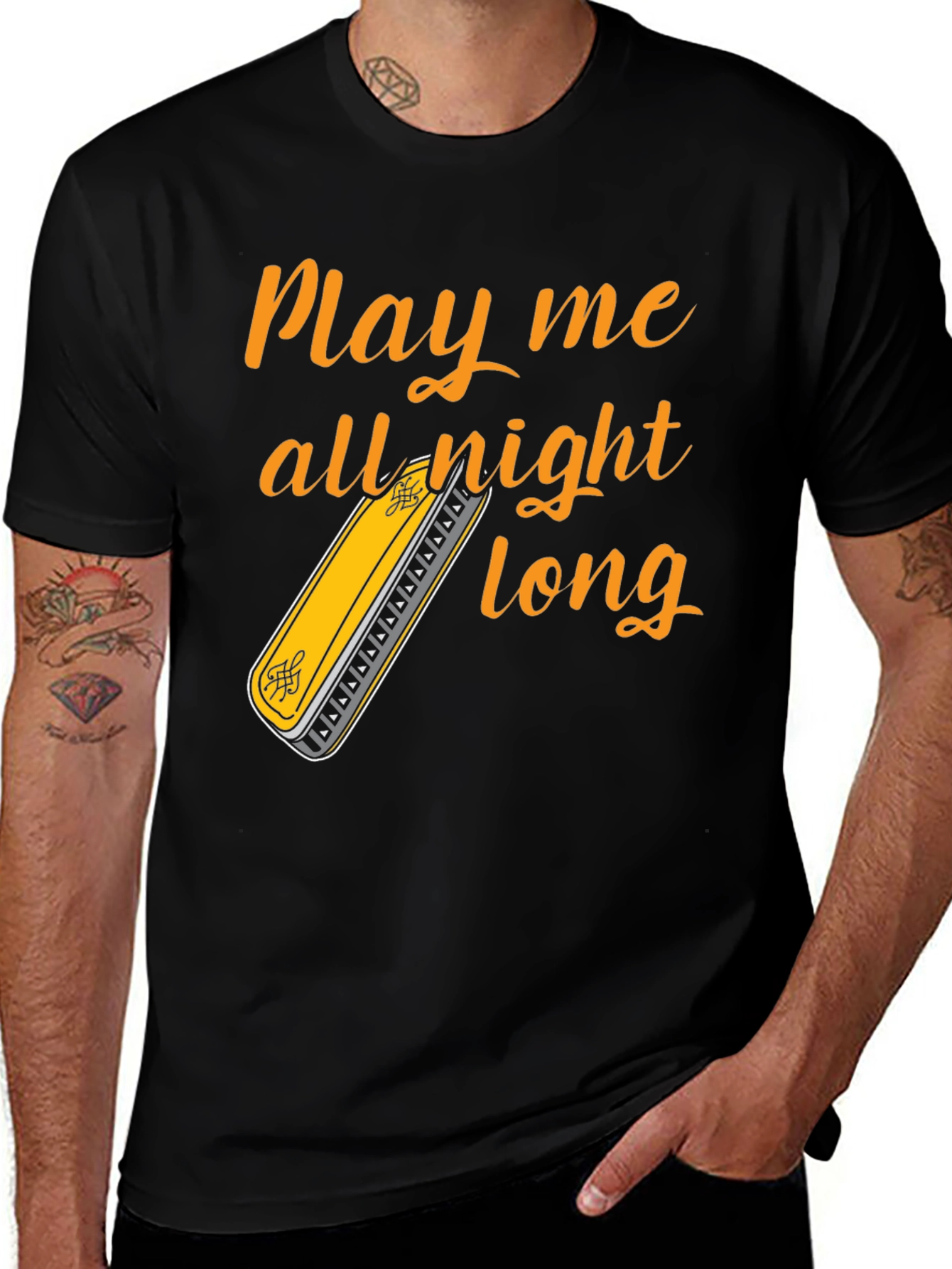 Variant 30 of Play All Night Long T-Shirt - Harmonica Music Tee