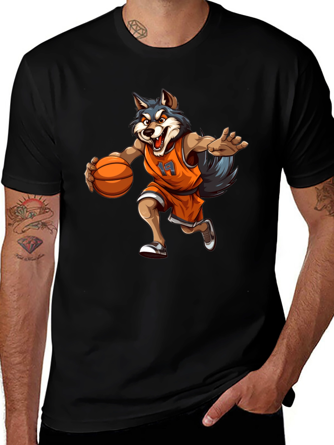 Variant 7 of Wolf Basketball Player Graphic Tee - Black