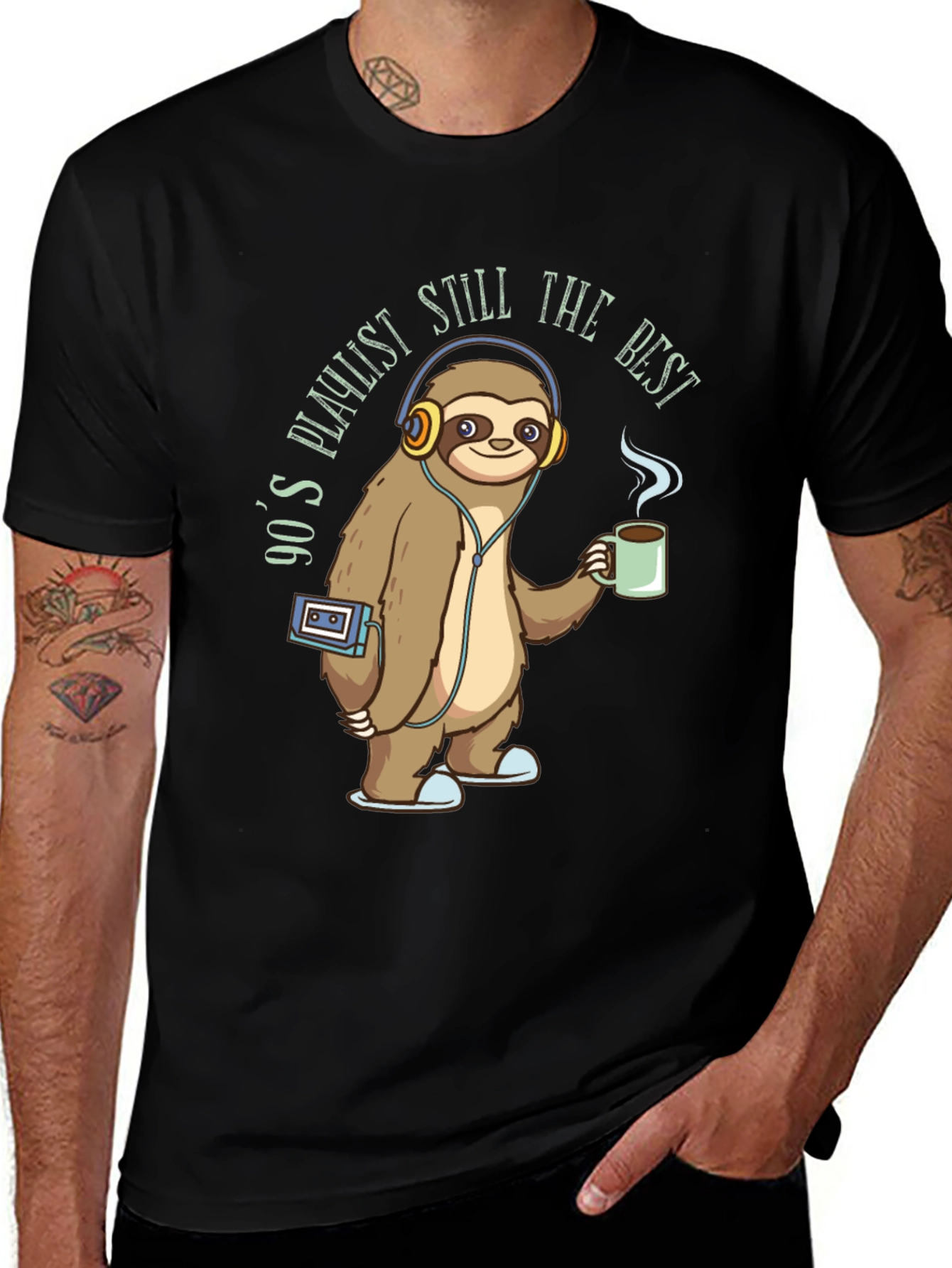 90's Playlist Sloth T-Shirt - Relaxed Retro Style