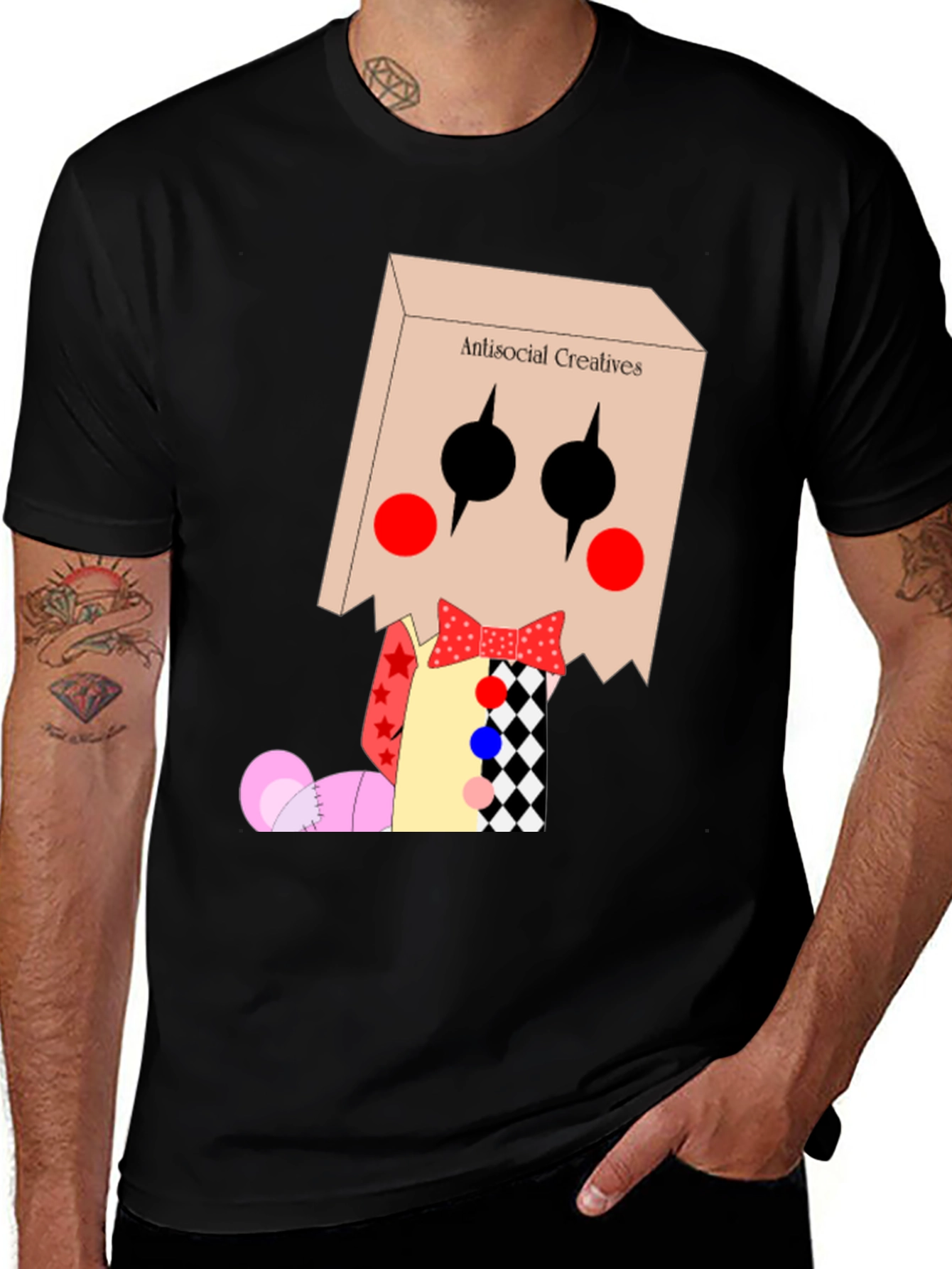 Variant 10 of Antisocial Creatives T-Shirt: Bag Head Clown Design