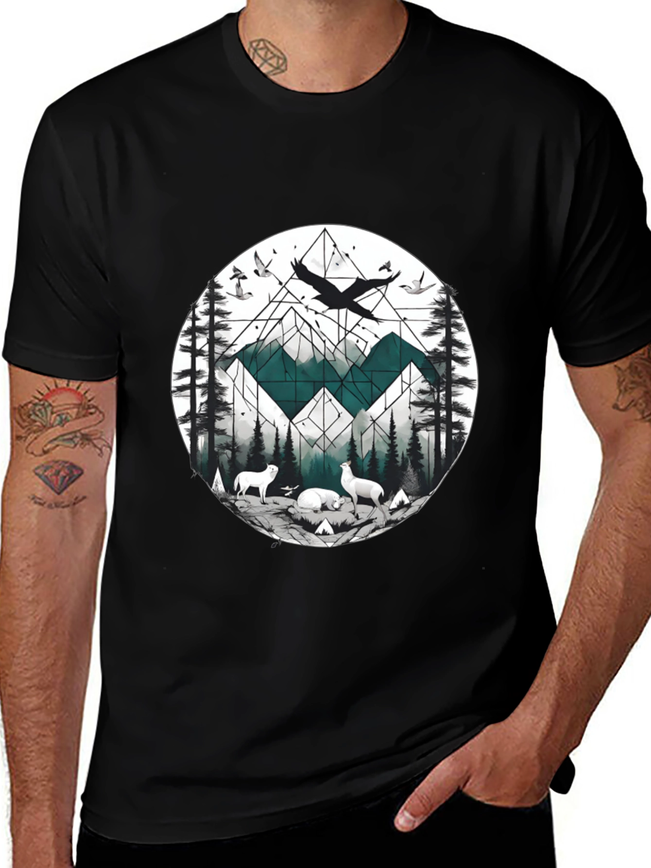 Variant 6 of Nature Scene T-Shirt: Mountain & Wildlife Design