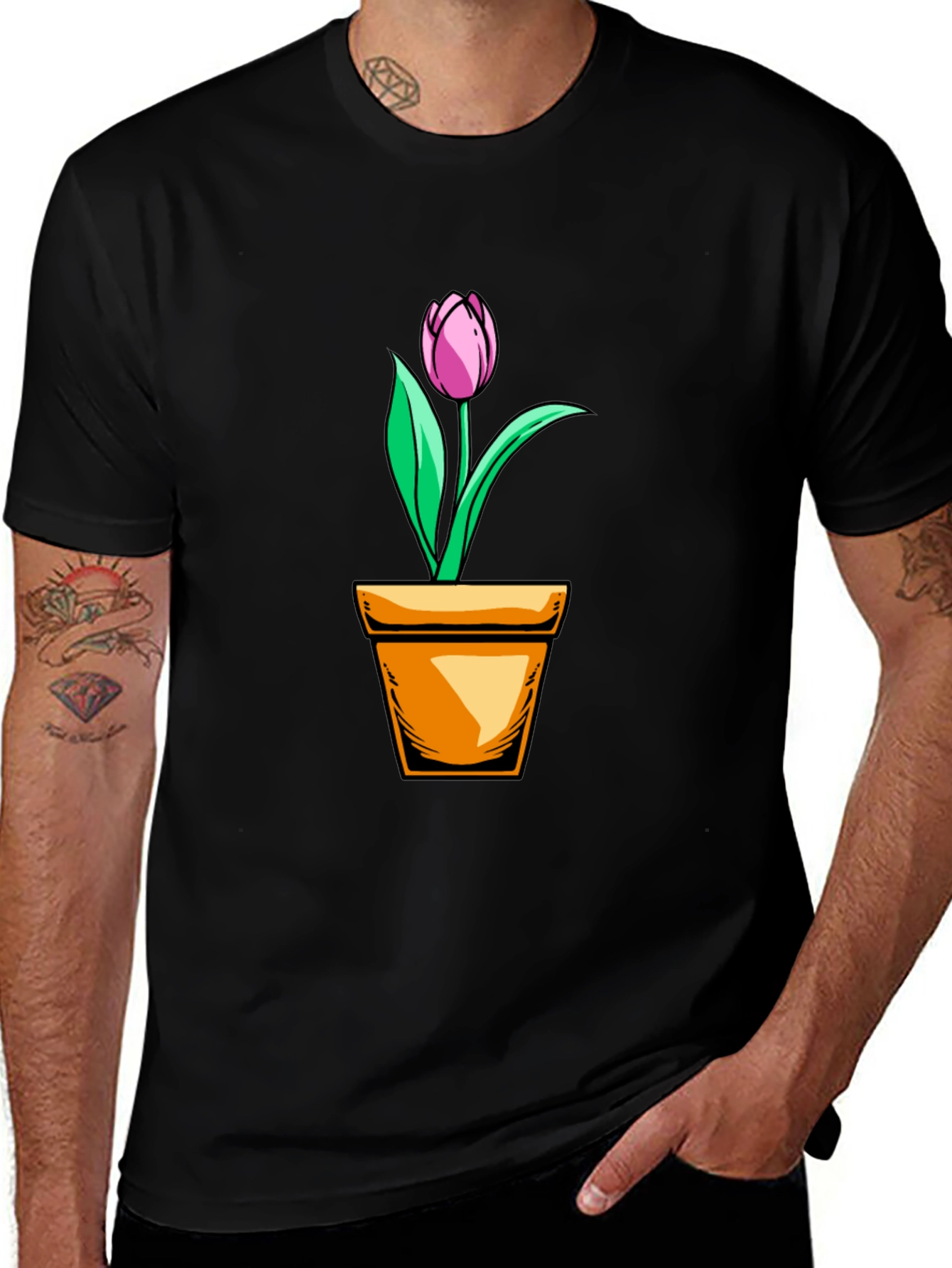 Variant 22 of Tulip in Pot Graphic T-Shirt - Black