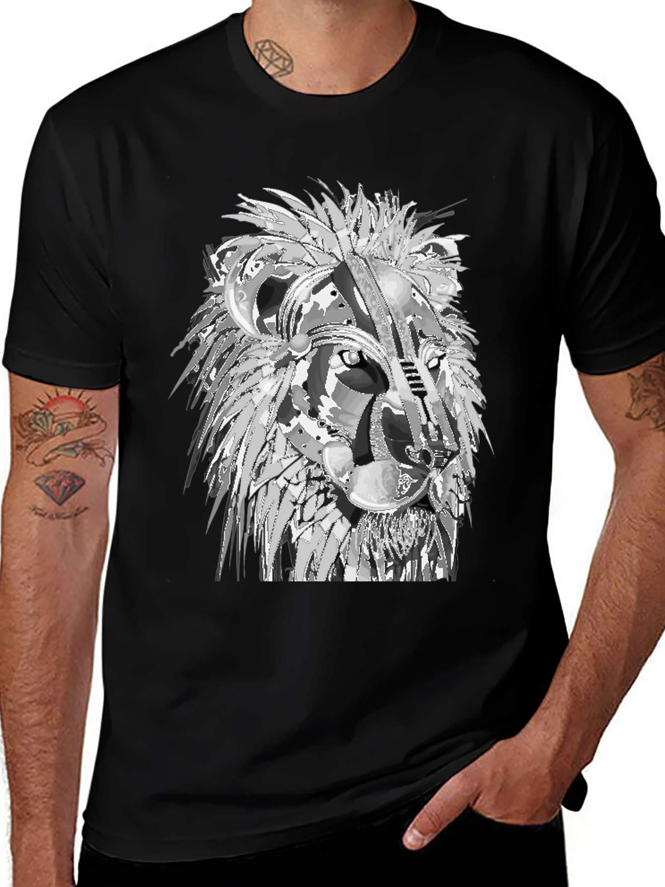 Variant 3 of Lion Graphic Print Black T-Shirt