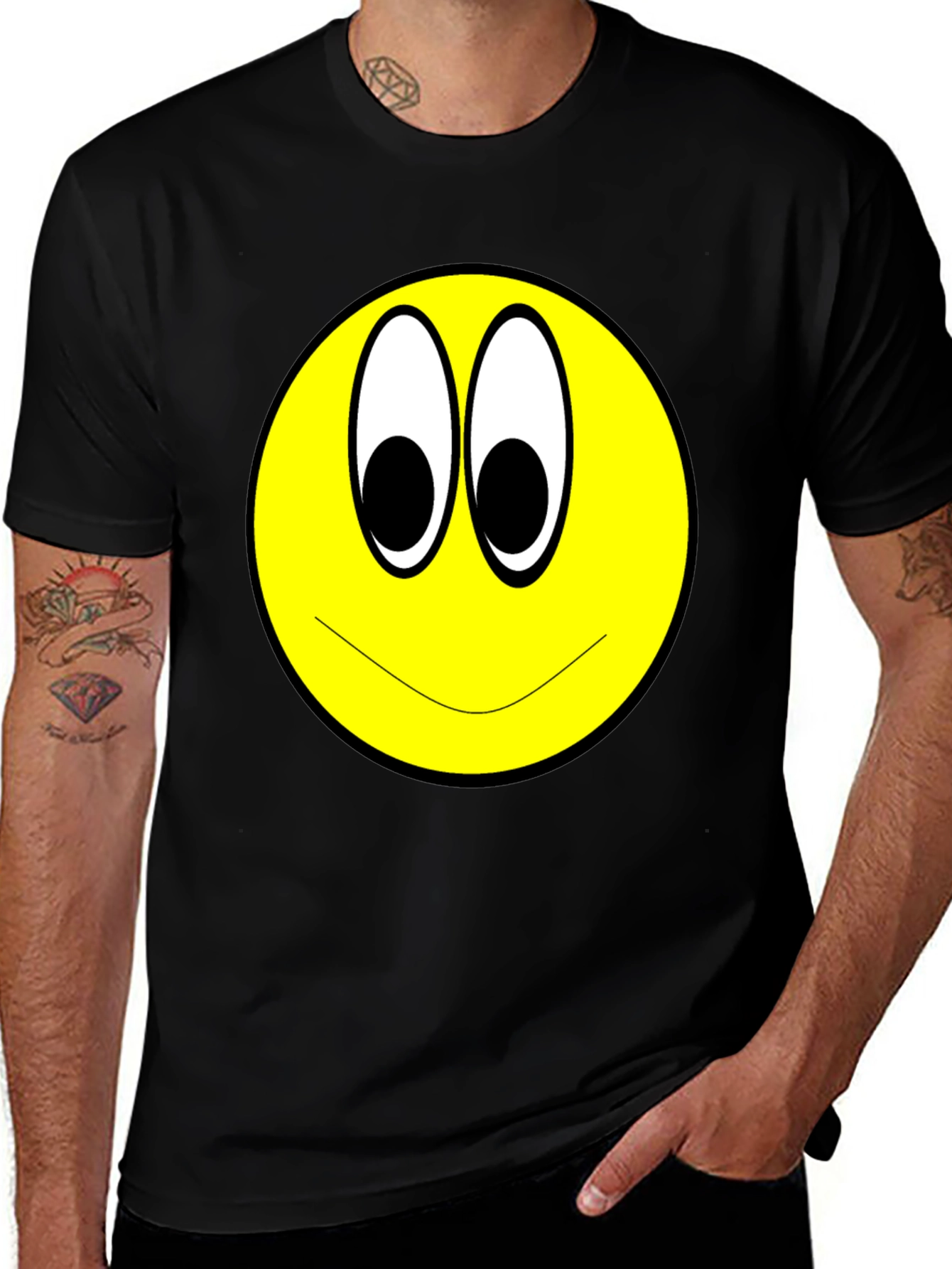Variant 30 of Smiley Face Graphic Tee - Cheerful Black T-Shirt