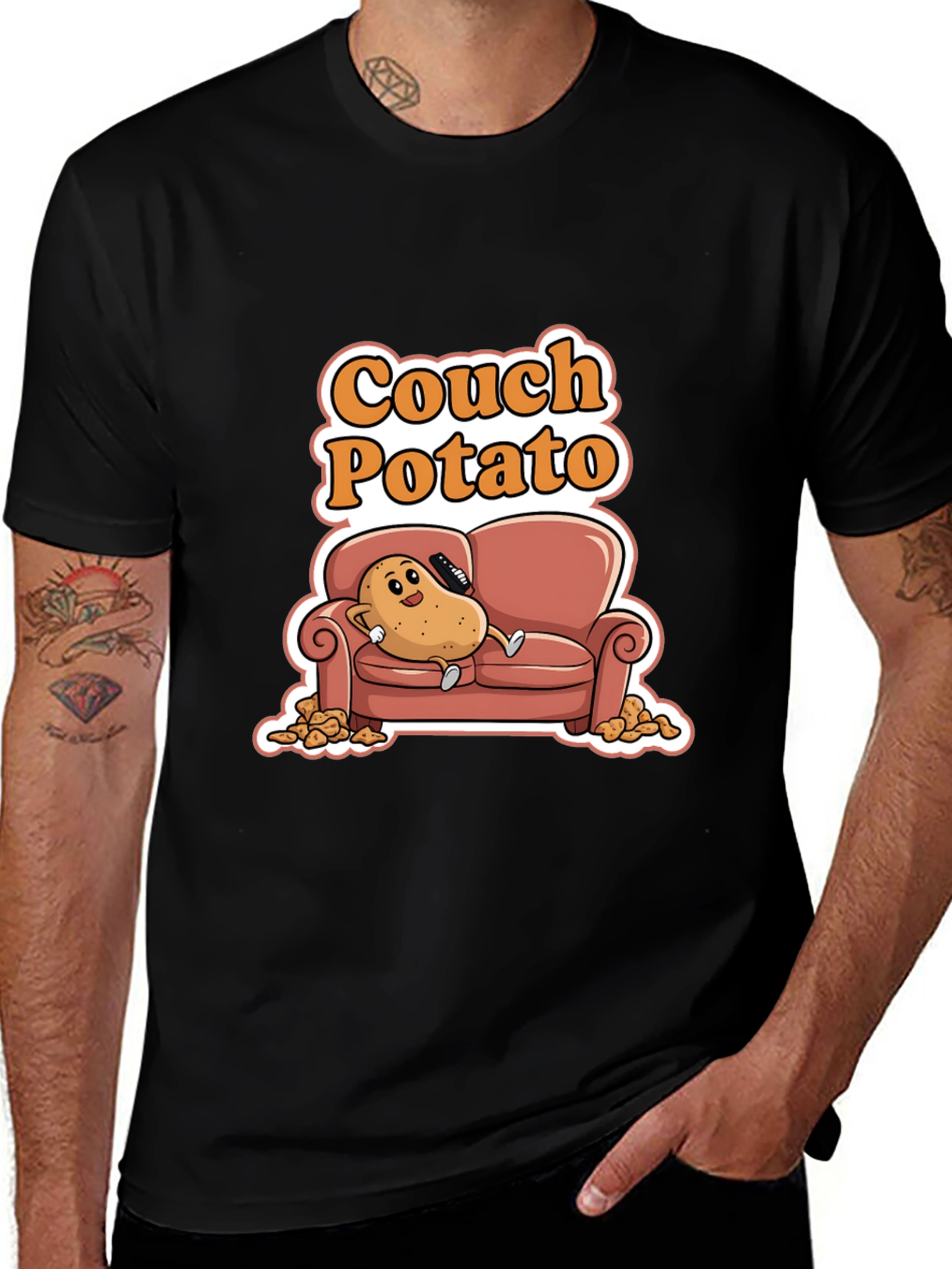 Black Couch Potato Black Graphic Tee - Funny Cartoon Potato Shirt main image