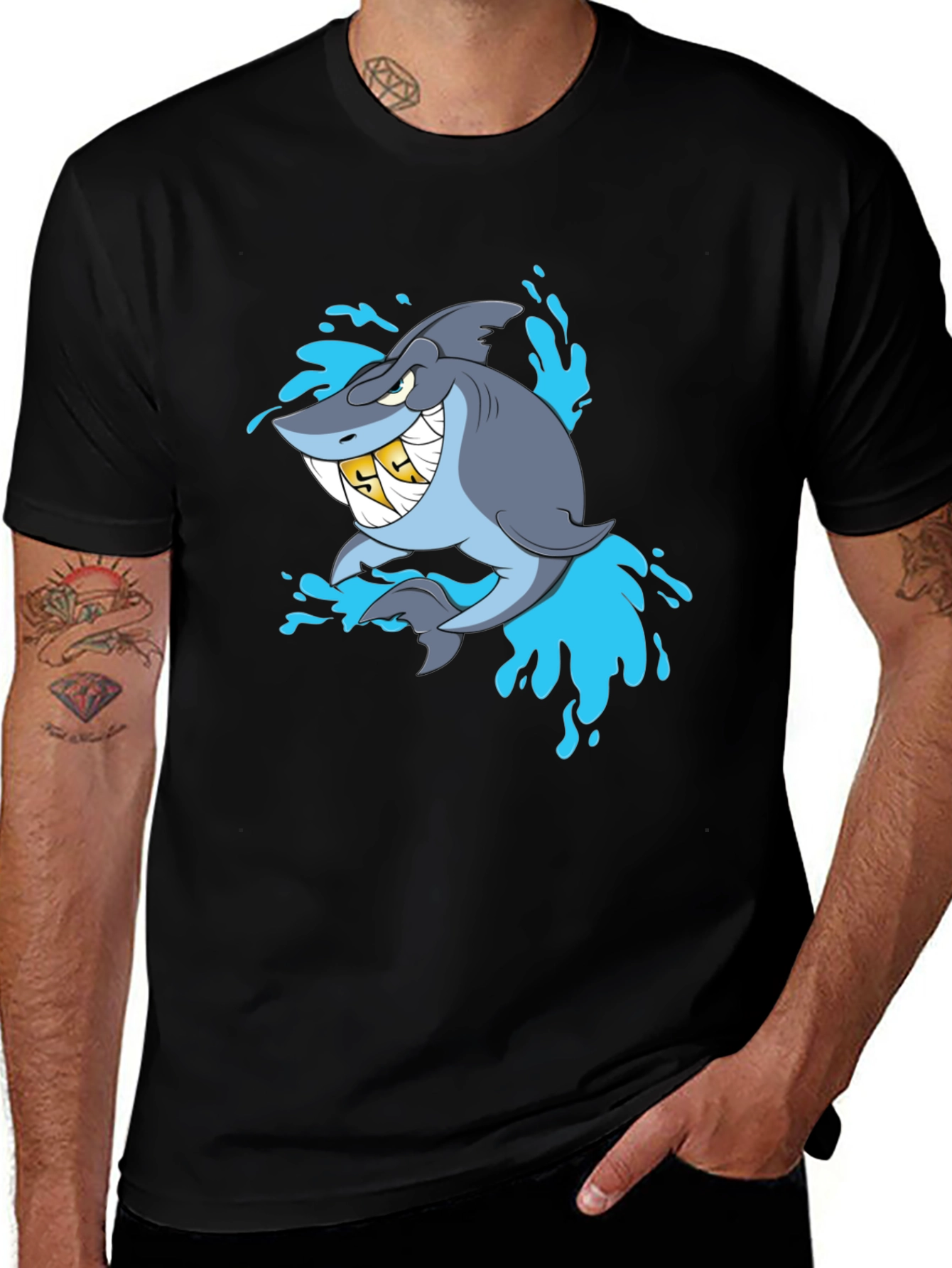 Variant 13 of Shark with Gold Teeth Graphic Black T-Shirt