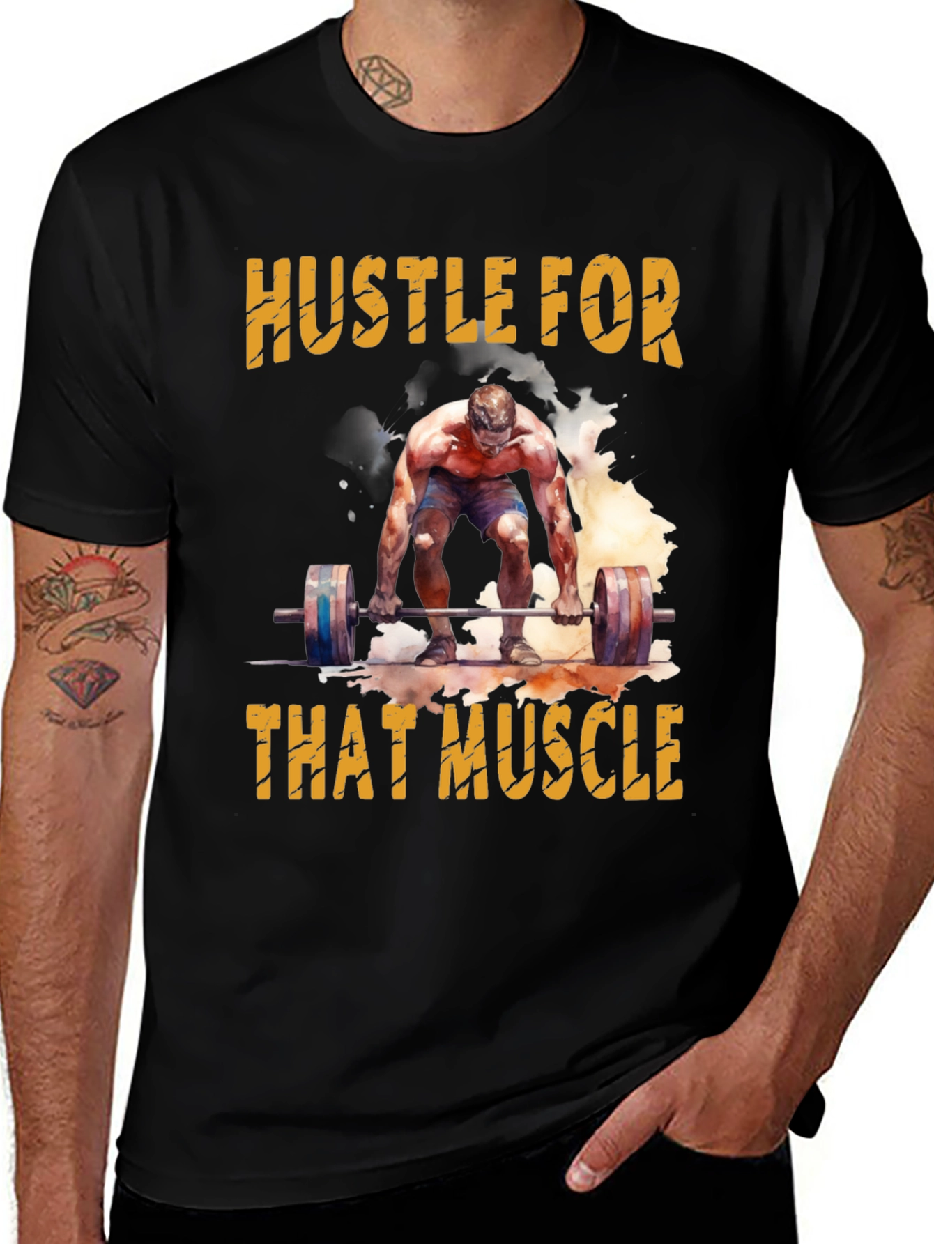 Variant 9 of Hustle For That Muscle Weightlifting T-Shirt