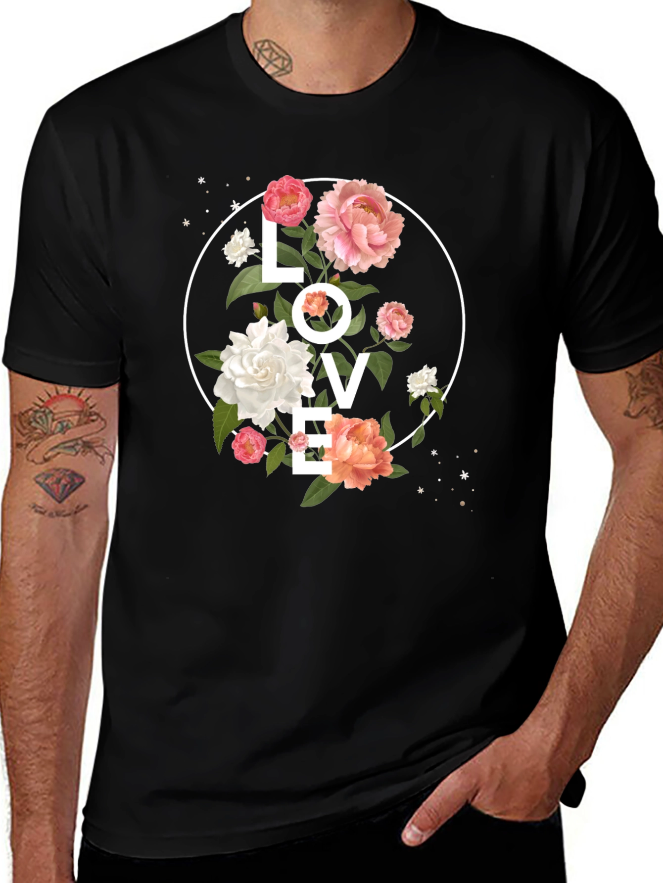 Variant 3 of Floral LOVE Graphic Tee - Stylish Black T-Shirt