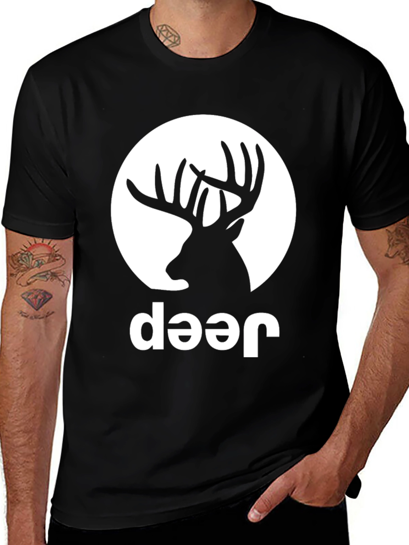 Variant 16 of Deer Graphic Tee - Black Crew Neck T-Shirt