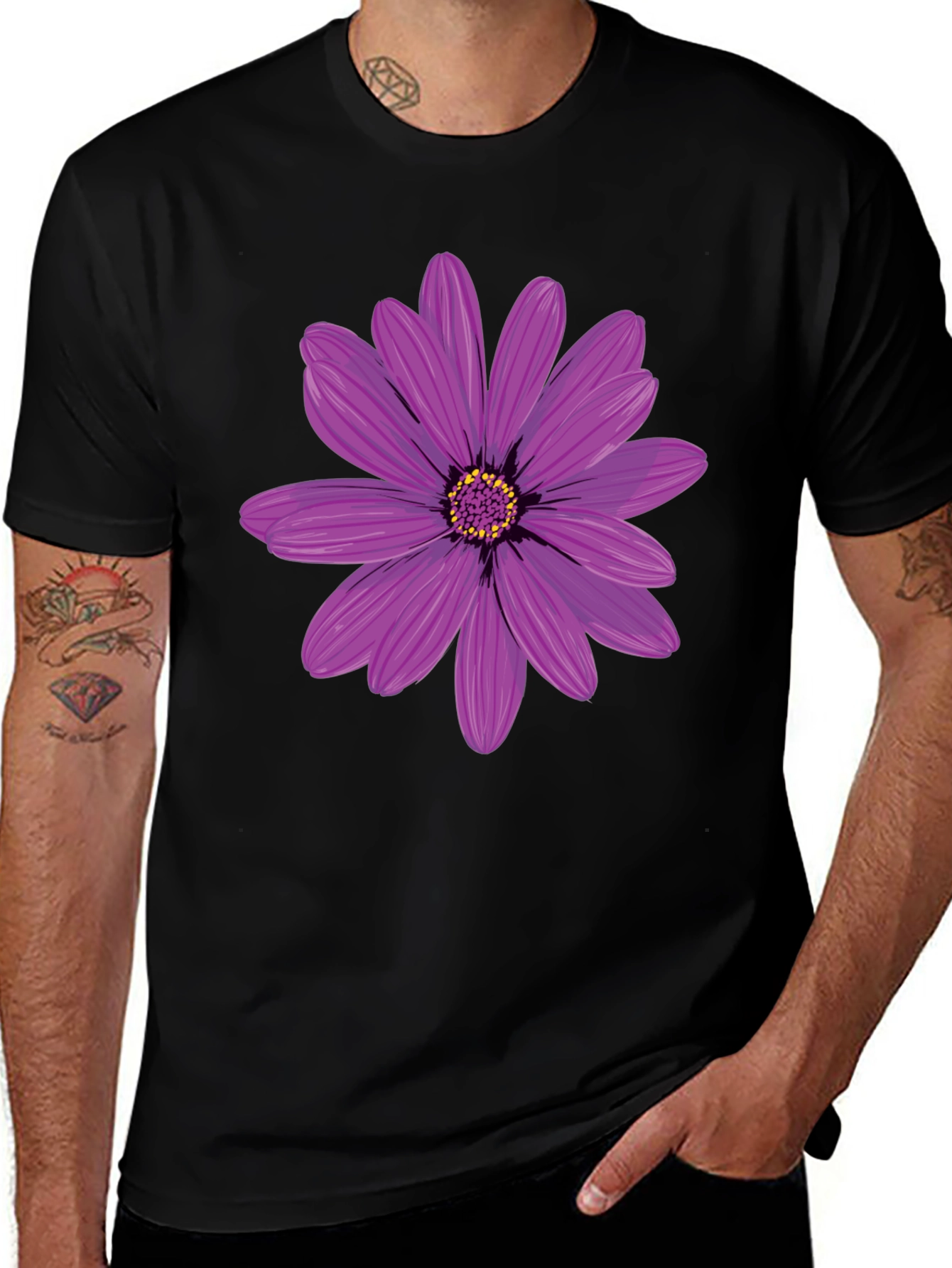 Variant 7 of Floral Graphic T-Shirt - Black Cotton Blend