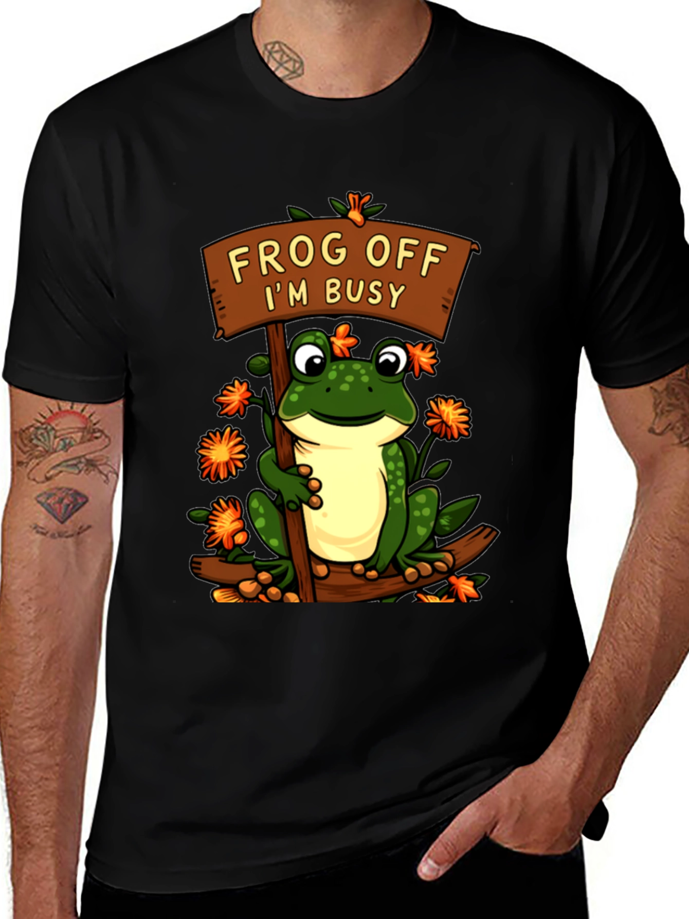 Black Frog Off I'm Busy T-Shirt Funny Animal Tee main image