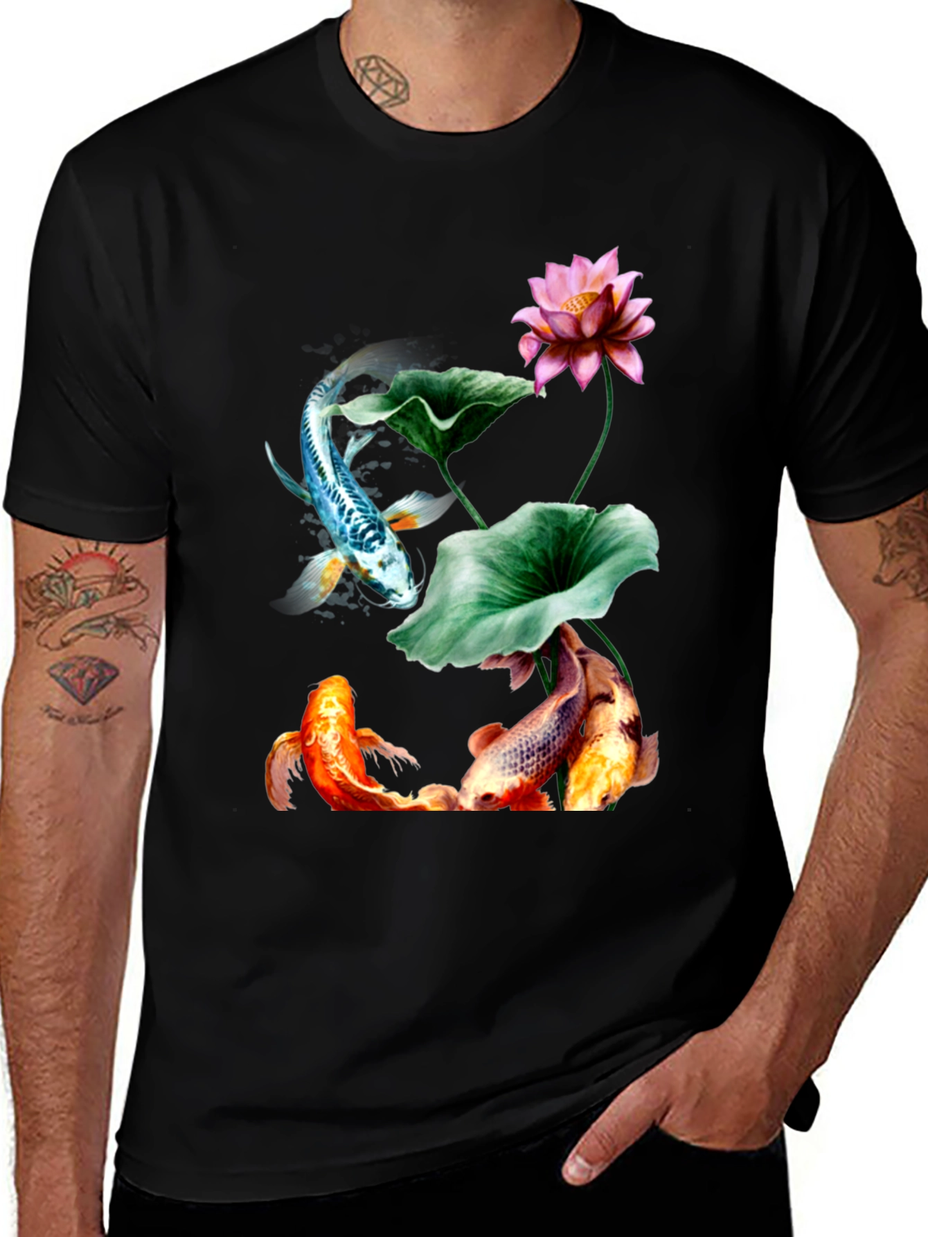 Variant 15 of Koi Fish and Lotus Flower Graphic Tee
